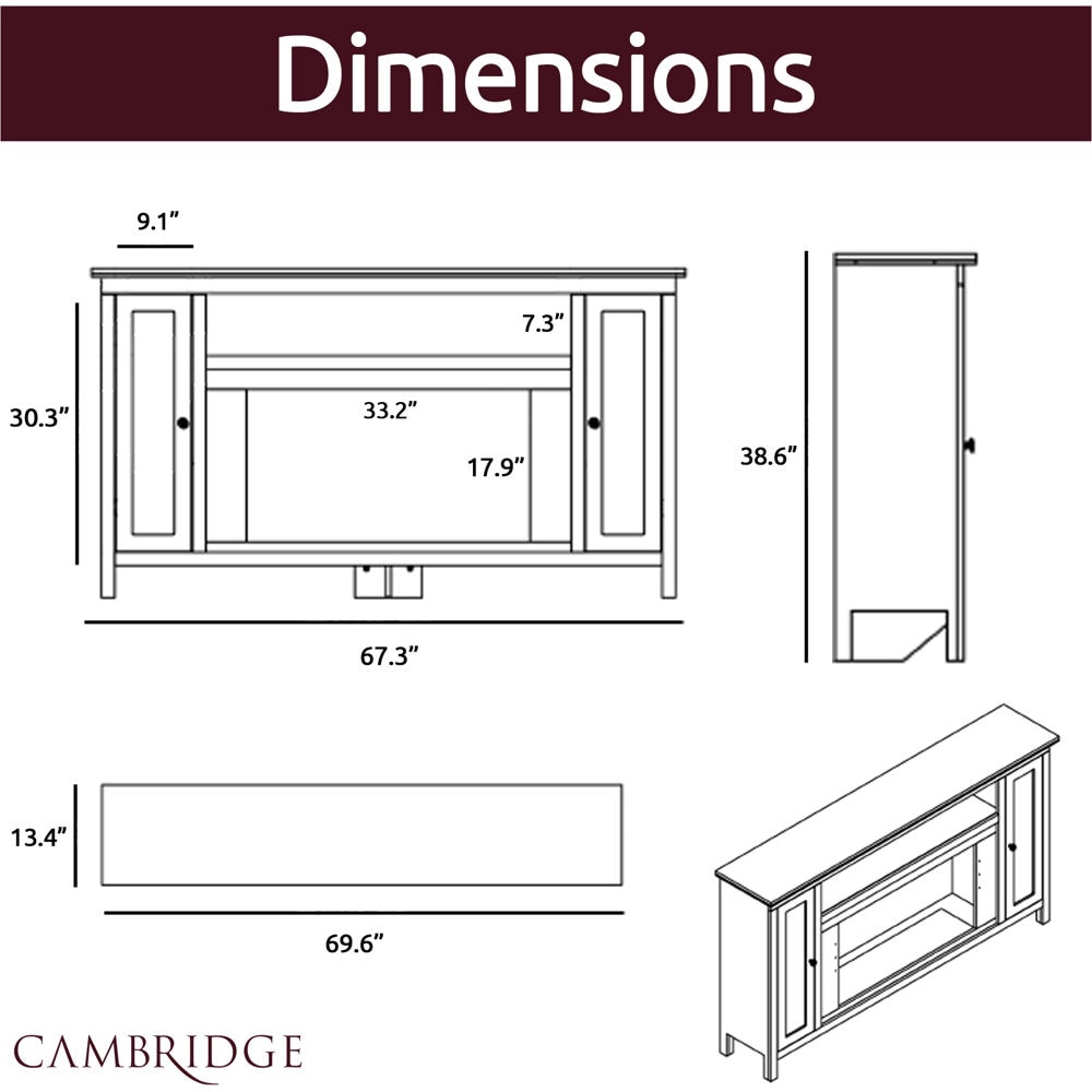 Cambridge 69.7-in W Slate Blue/Black TV Stand with Fan-forced Electric Fireplace CAM6938-2SBL Sansujyuku sansujyuku.com