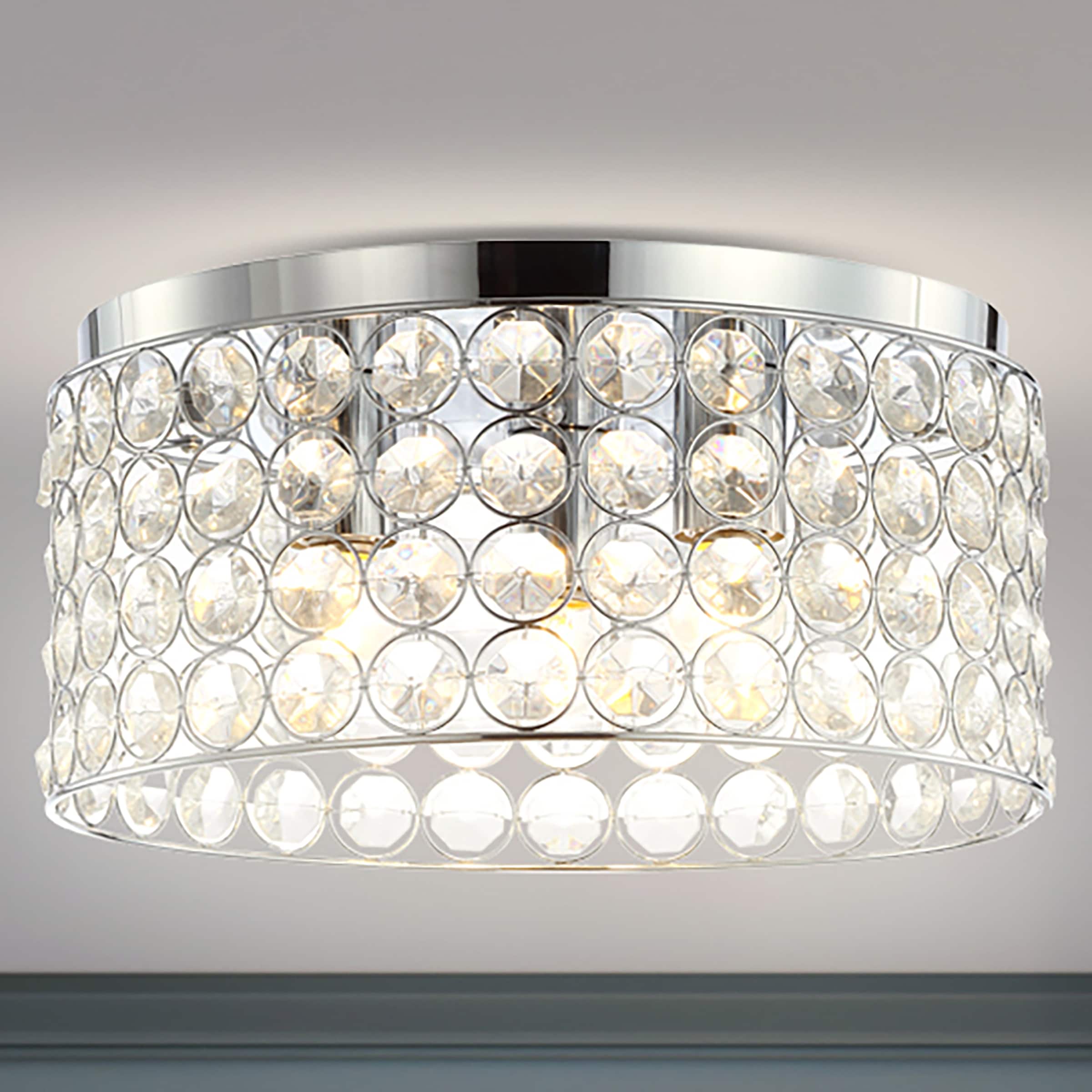 JONATHAN  Y JYL6144A Ellen 15" Crystal/Metal Classic Traditional 1 -Light 15-in Polished Chrome Flush Mount Light