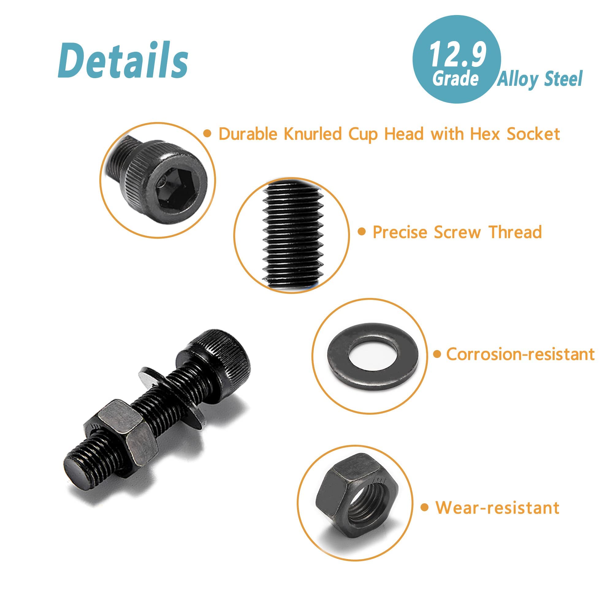 Anqtovp Metric Screw Kit 270 Pieces M4 Hex Socket Head Cap Bolts Nuts ...