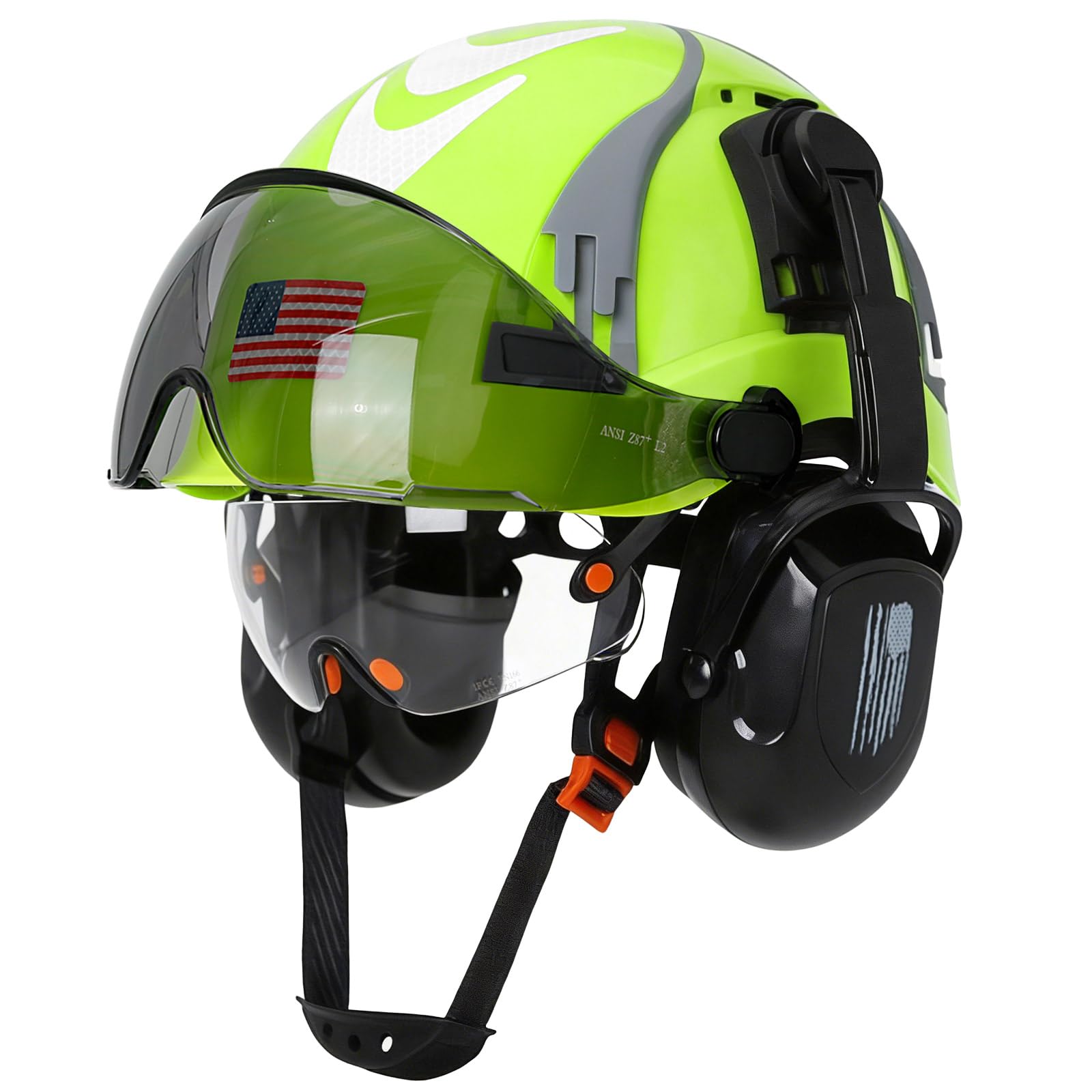 ITOPFOX  Hard Hat with Dual Visor and Hearing Protection OSHA Approved Construction Helmet with Adjustable Vents and Chin Strap for Men