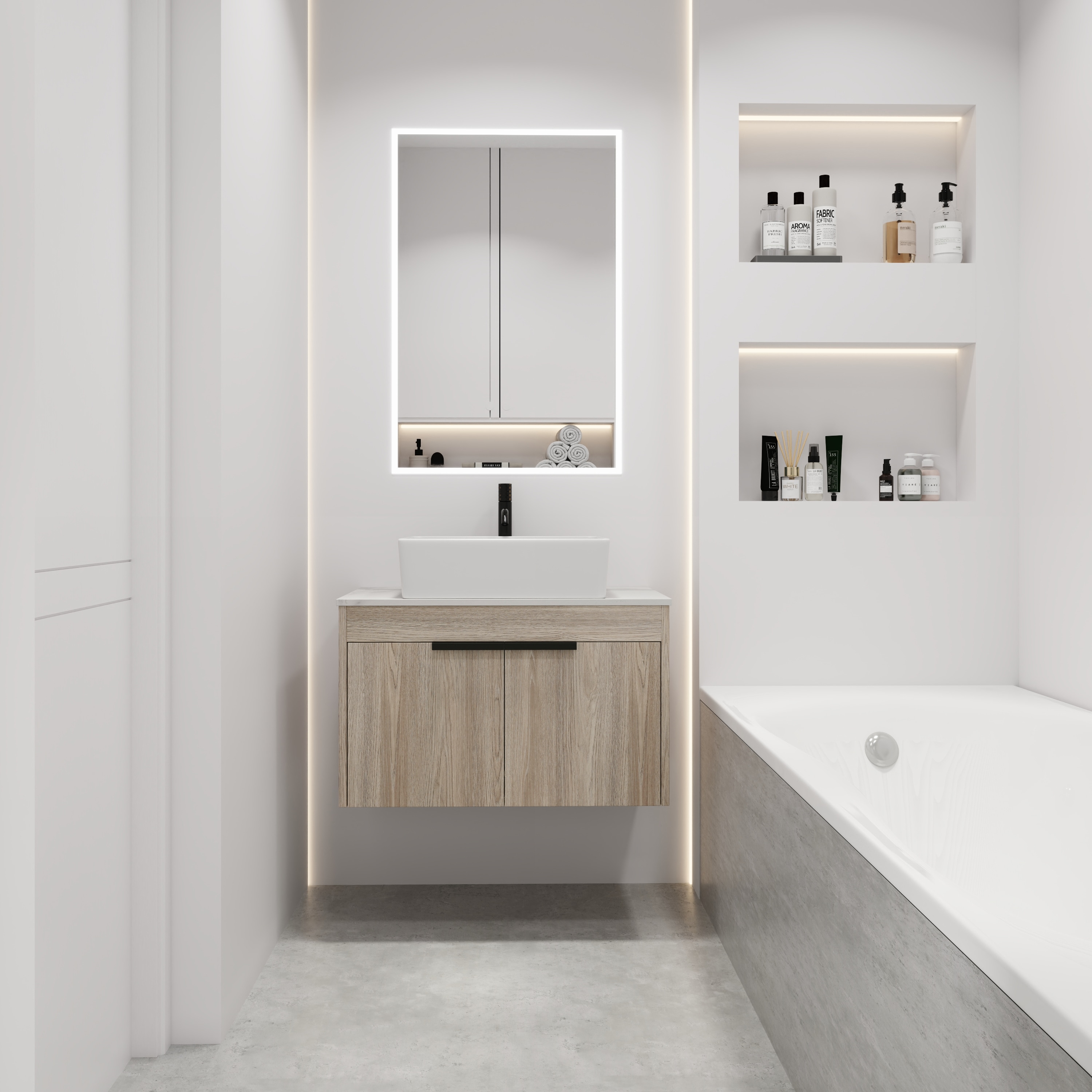 LOVMOR SF-H-W999S00023 Contemporary Bathroom Vanity with Soft Close Door Floating Design and Ample Storage