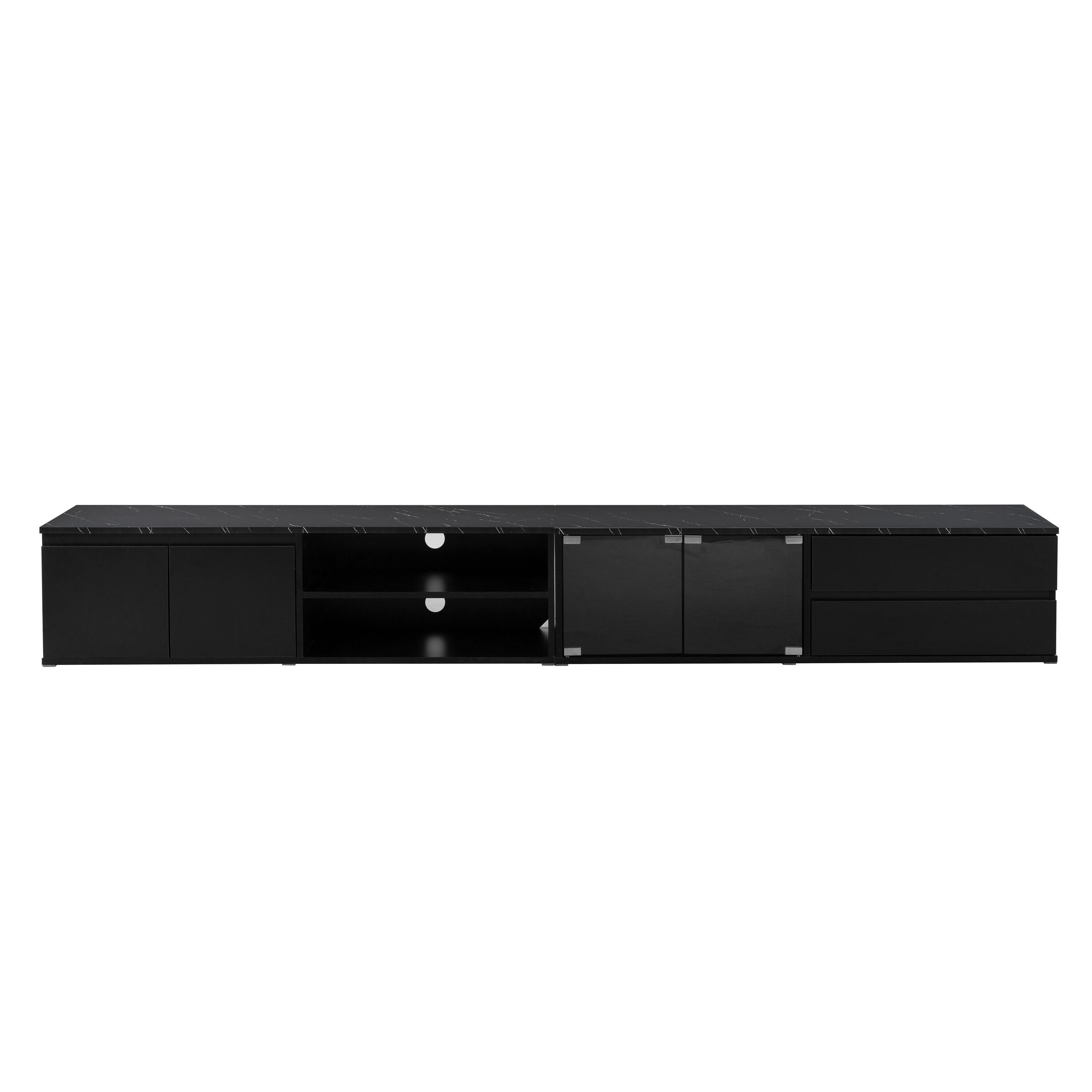 Siavonce - Modern/Contemporary Black 94.5-in W TV stand Integrated TV Mount ( Accommodates TVs mo...