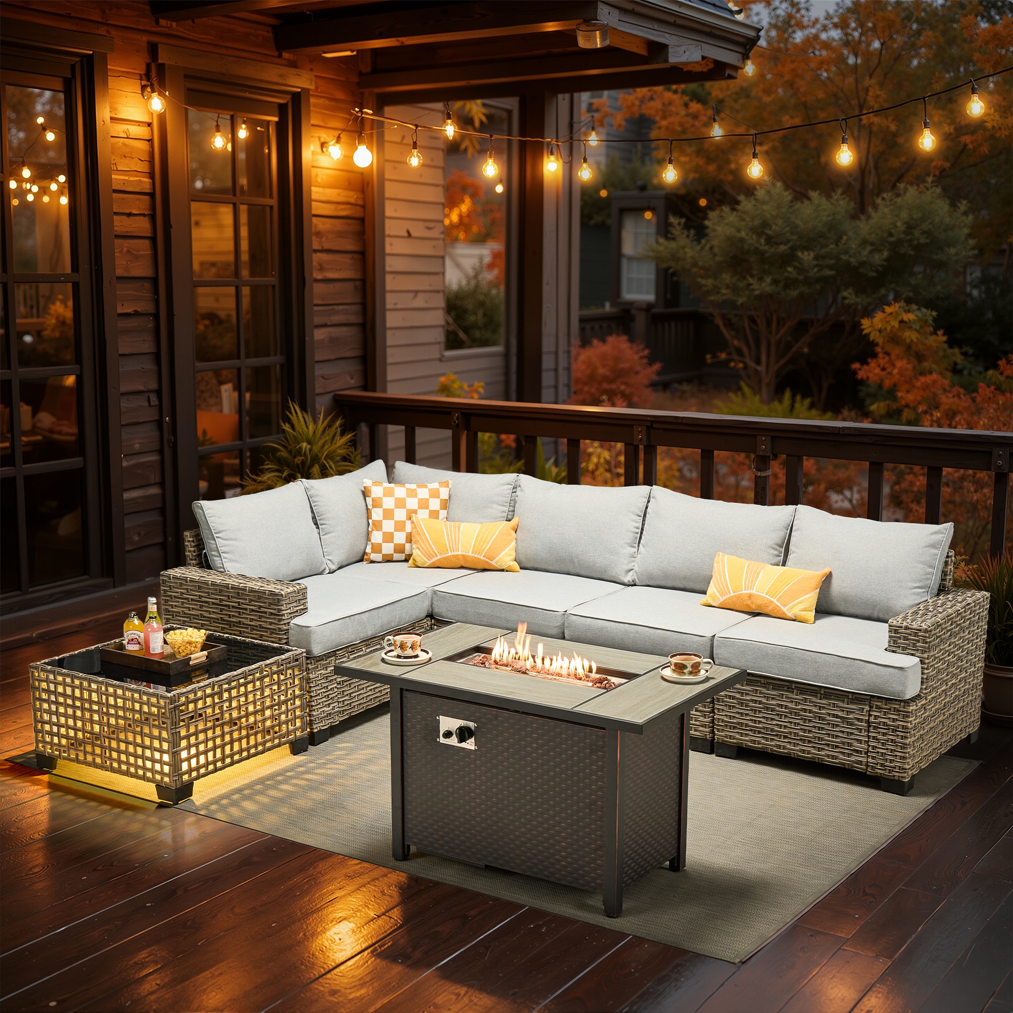 XIZZI XITBS4073A-IFP Agate Rattan Outdoor Sectional with Light gray Cushions and Steel Frame