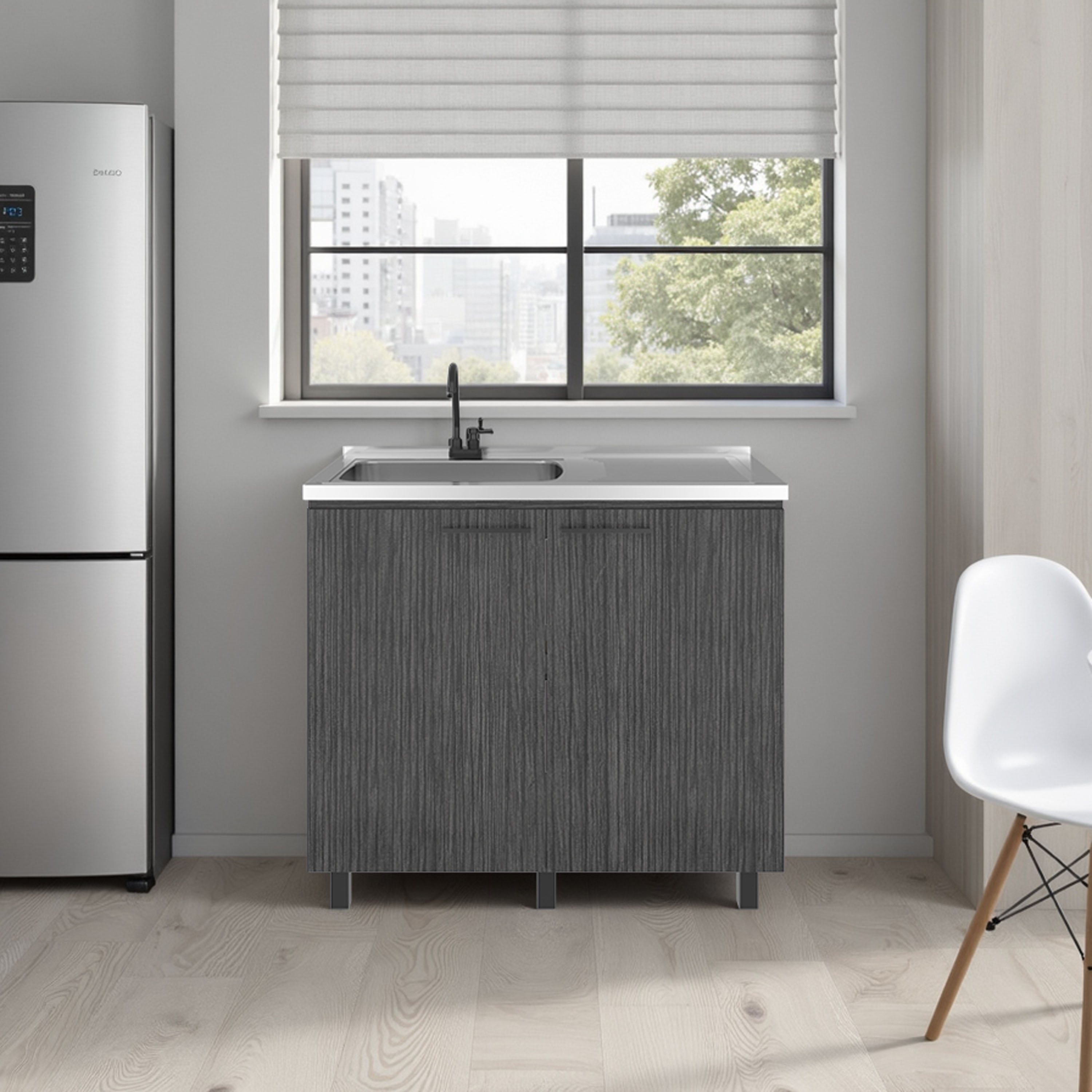 Lirago Gold Utility Sink Cabinet with 2 Doors and 3 Shelves Smoky 0ak Freestanding Kitchen Utility Sink Cabinet Stainless Steel Countertop Laundry Sink with Cabinet