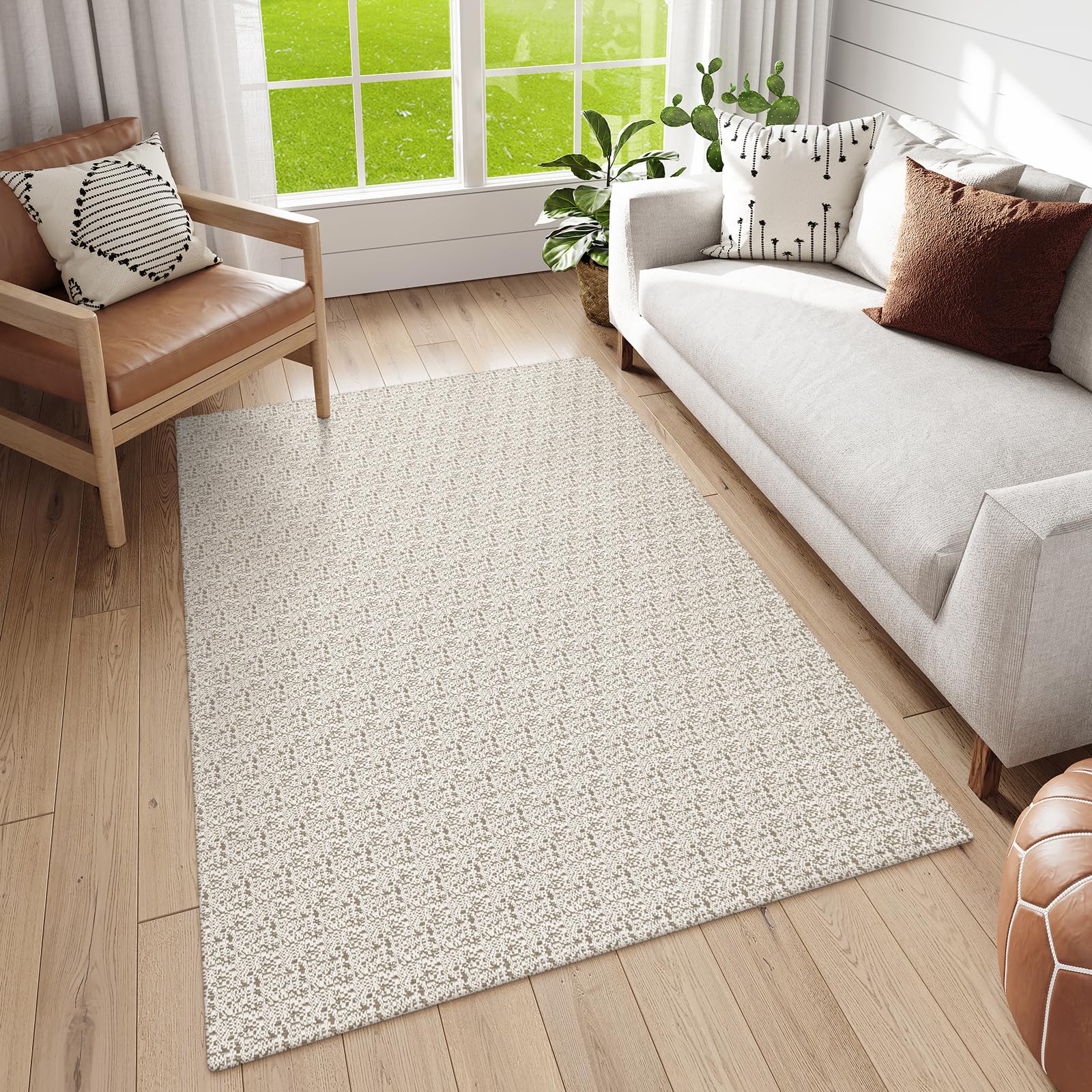 Lahome AR-MXBZ-155-K1 4 x 6 (ft) Khaki Classic Abstract Pattern Cotton Woven Rectangular Indoor Area Rug