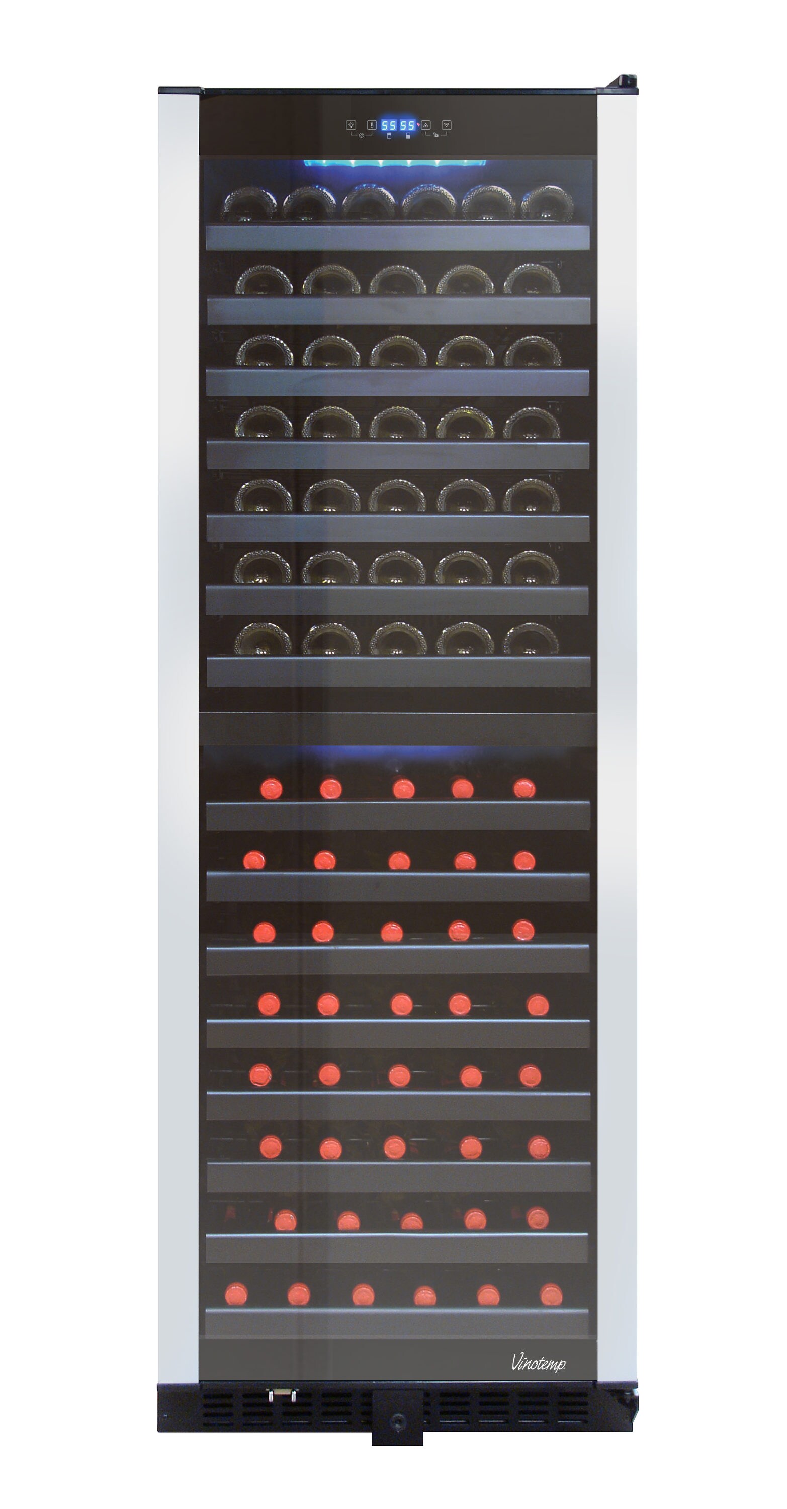 Vinotemp 23.5in W 155Bottle Capacity Black Dual Zone Cooling BuiltIn