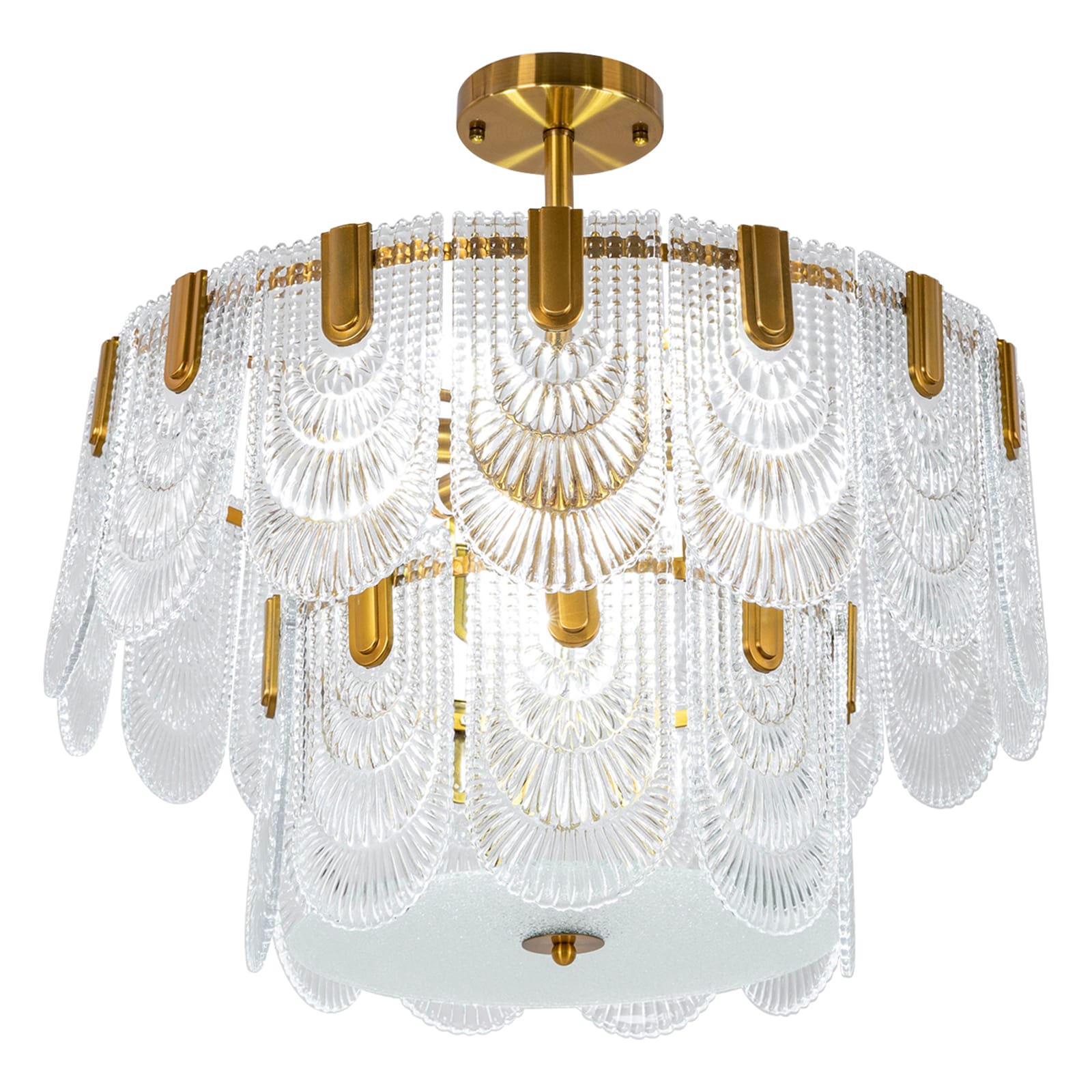 Oukaning JZUCTTN5NSHCX 2-Tier 9 -Light Gold Vintage For Use in Bedrooms, Dining Rooms, Foyers, Kitchens, Living Rooms Chandelier