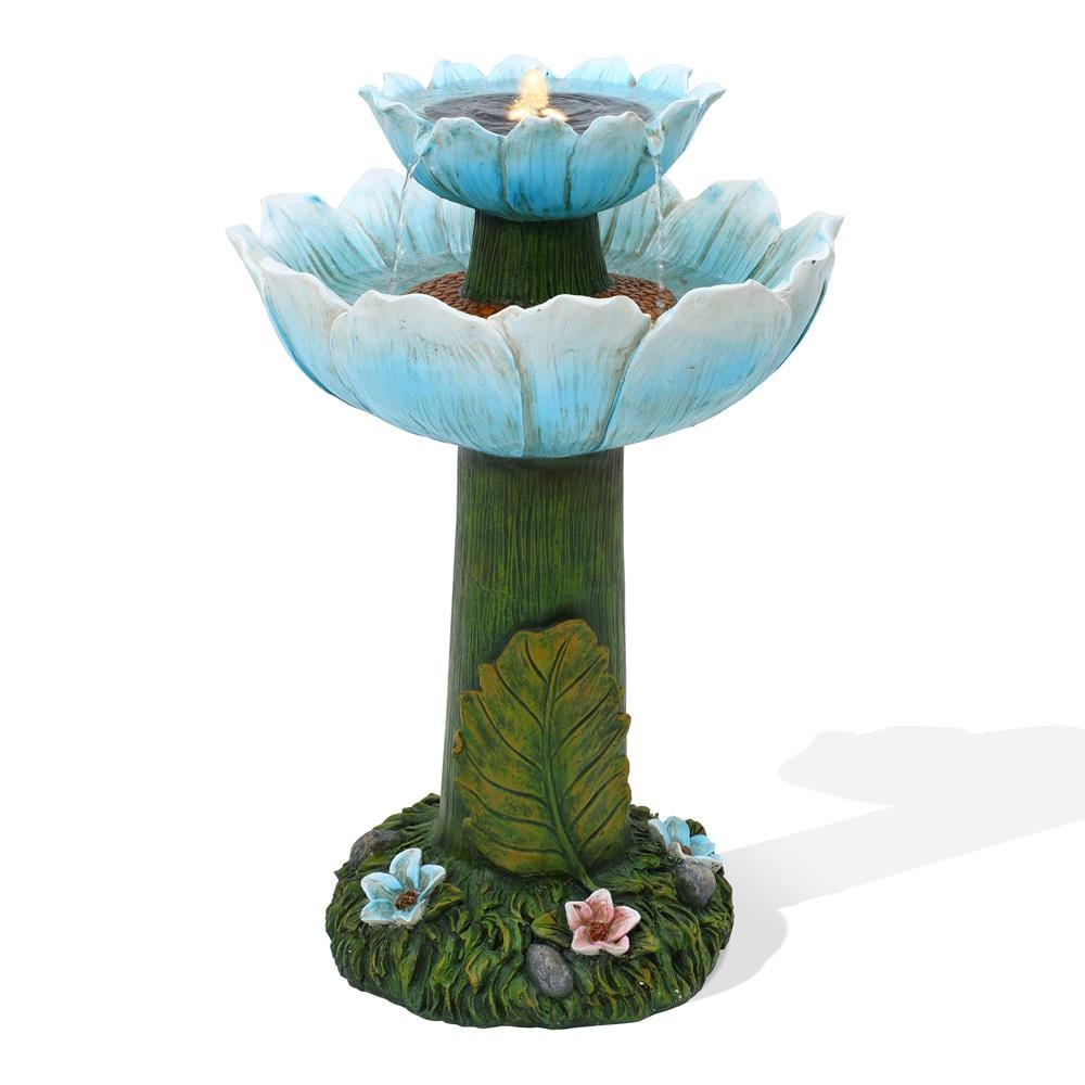 LuxenHome WHF1954 28.3-in H Resin Solar Powered Tiered Outdoor Fountain Pump Included