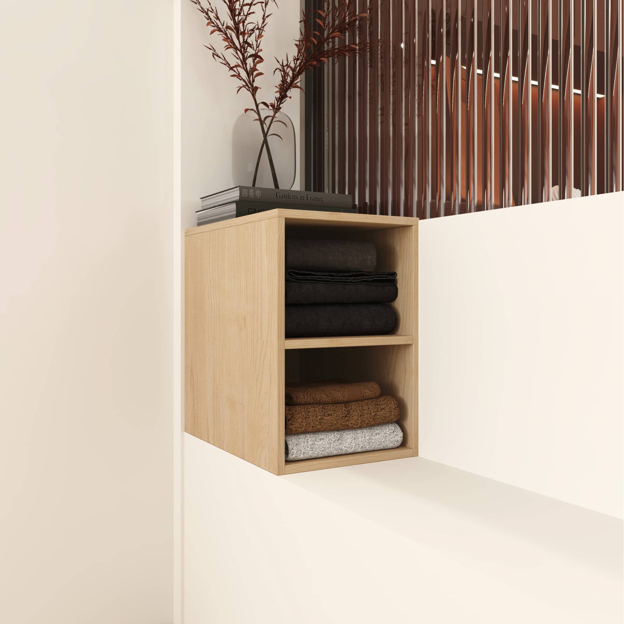 Roomfitters  Small Wall Mounted Storage Shelves 2 Tier Modular Open Floating Display Cubby Organizer Light Oak