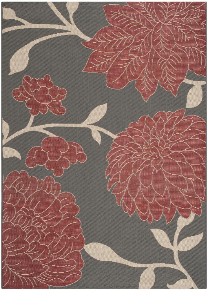 Safavieh CY7321-246A11-8 Courtyard Arras 8 x 11 (ft) Loomed Polypropylene Anthracite/Red Rectangular Indoor/Outdoor Floral/Botanical Area rug