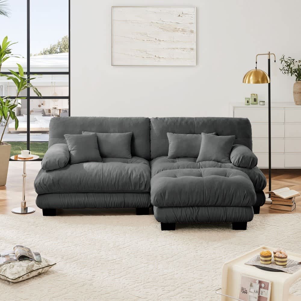 Coolbibila - Modern Sectional Sofa L-Shaped-Seat Sofa with Gray Pillows and Cushions Upholstered ...