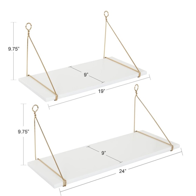 Kate And Laurel White Gold 24 In L X 9 5 D Metal Bracket Shelf 2 Shelves The Wall Mounted Shelving Department At Com - Wall Shelves White And Gold