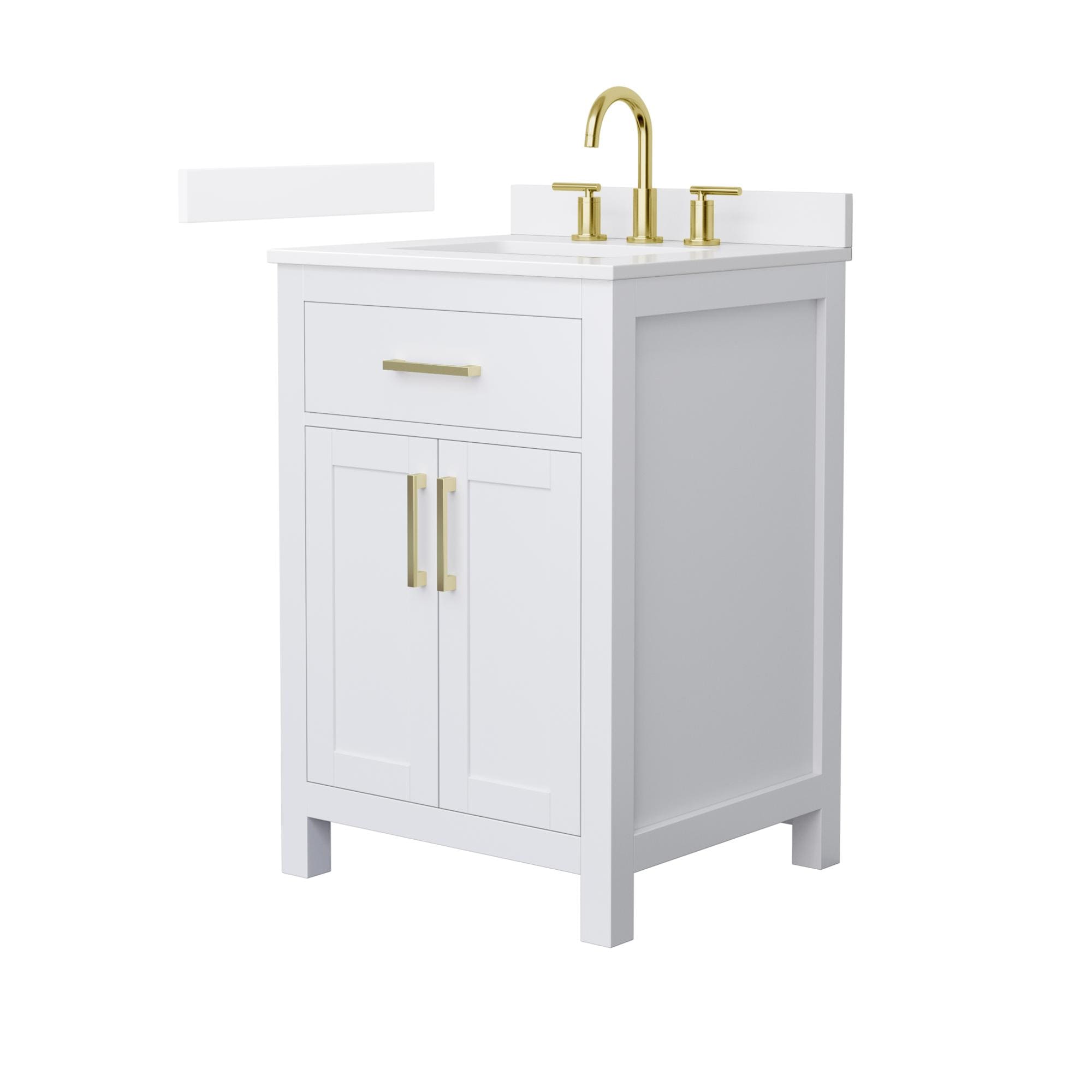 Wyndham Collection Beckett 24-in White with Brushed Gold Trim Undermount Single Sink Bathroom Vanity with White Quartz Quartz Top