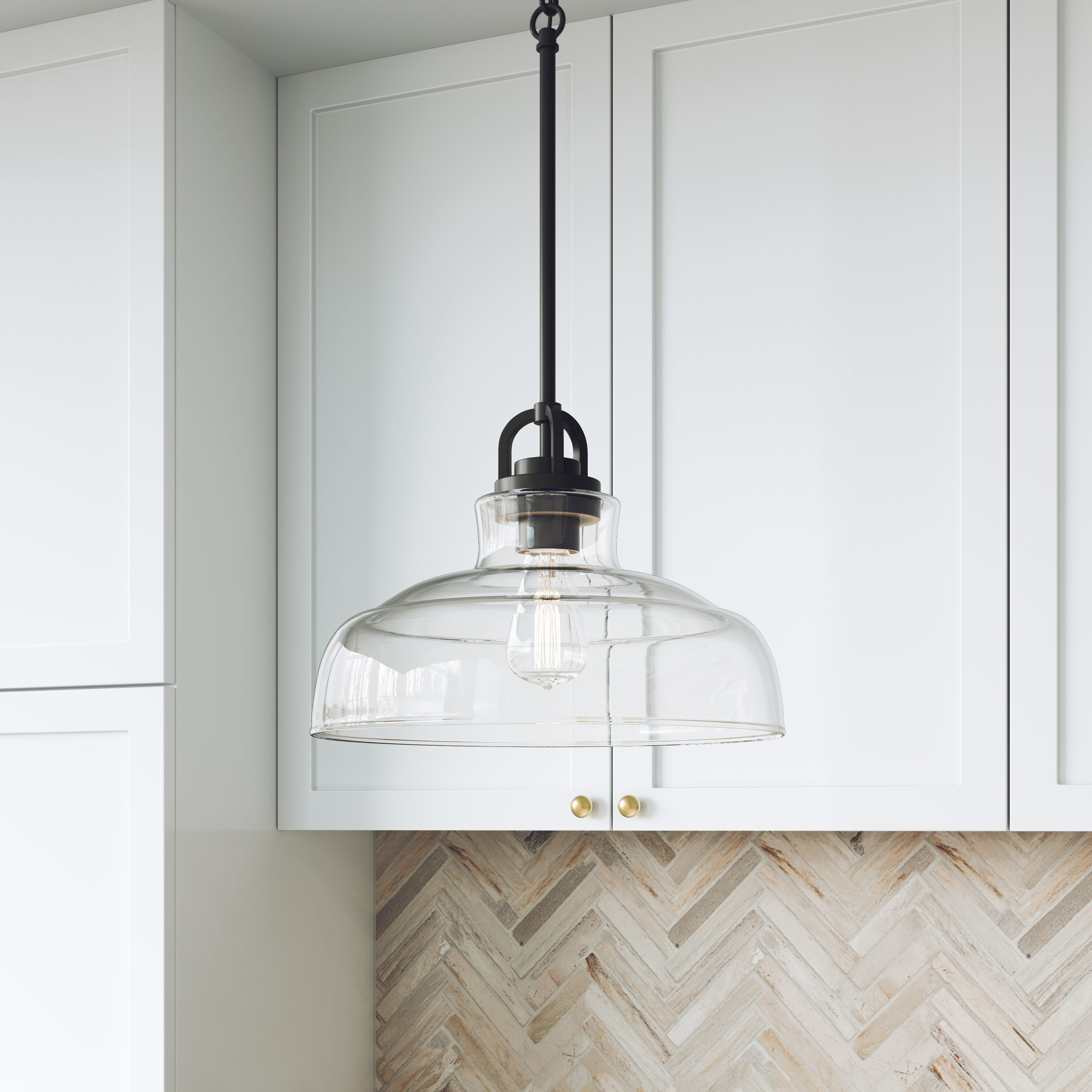 Millennium Lighting Clarien 1 -Light Matte Black Transitional Clear glass Dome Medium Hanging Pendant Light