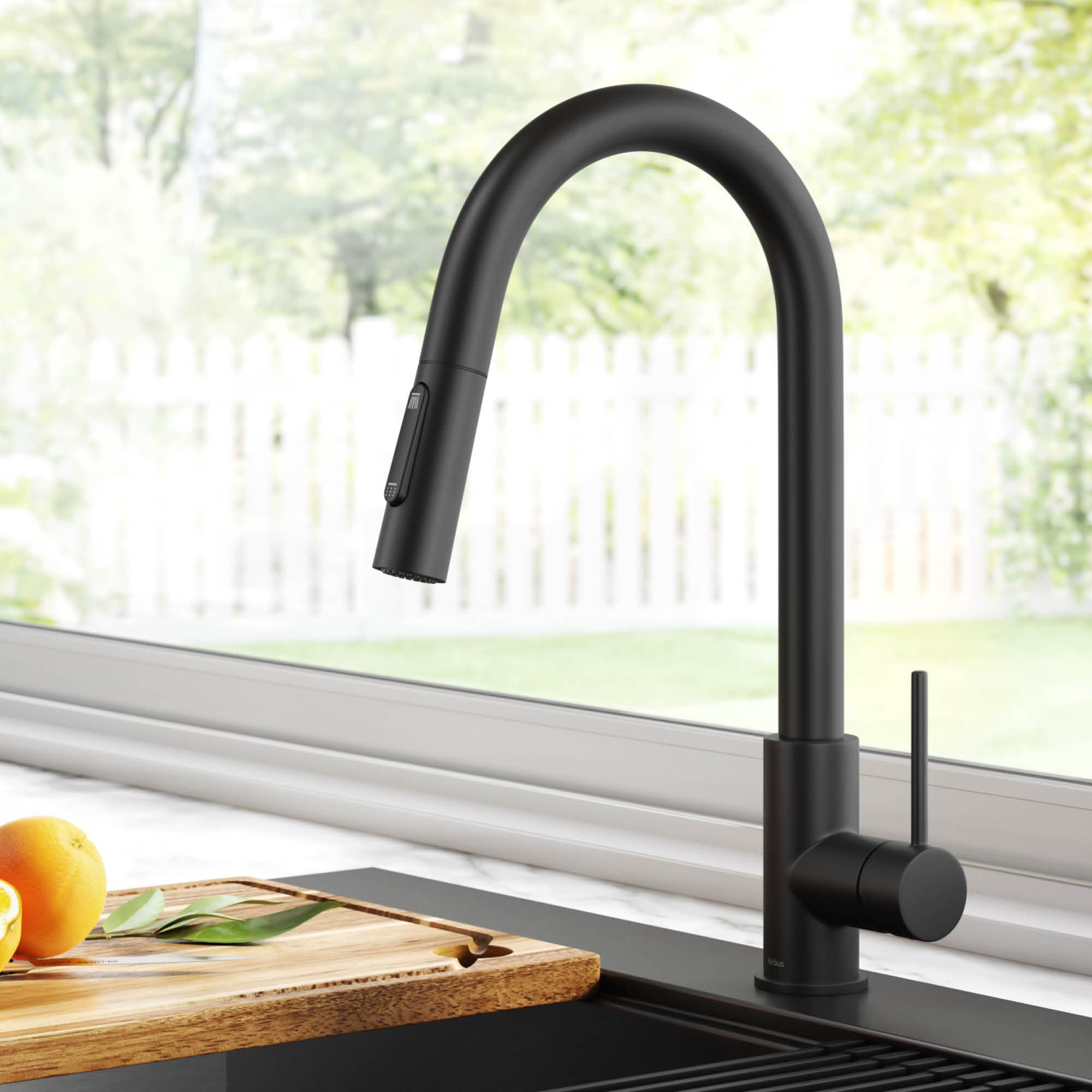 Kraus KPF-3104MB Oletto Matte Black Single Handle Deck-mount Pull-down Kitchen Faucet with Sprayer