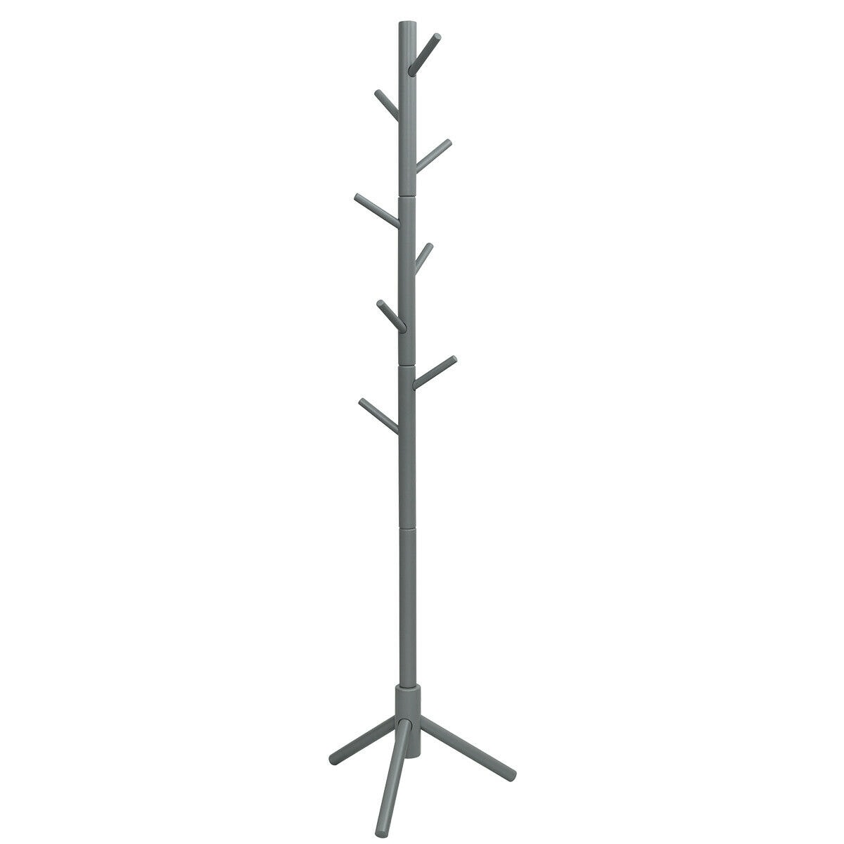 Slickblue D-CO-RG51656WH Walnut/Gray 8-Hook Adjustable Rubber Wood Coat Rack with Tri-Leg Base for Entryway Bedroom or Office