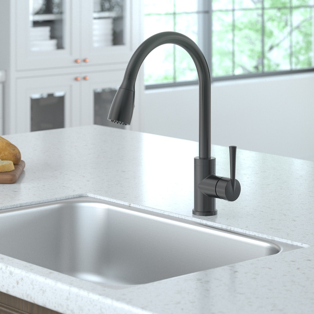 Project Source FP4AF260BL Brenn Matte Black Single Handle Deck-mount Pull-down Kitchen Faucet with Sprayer ( Deck Plate Included )