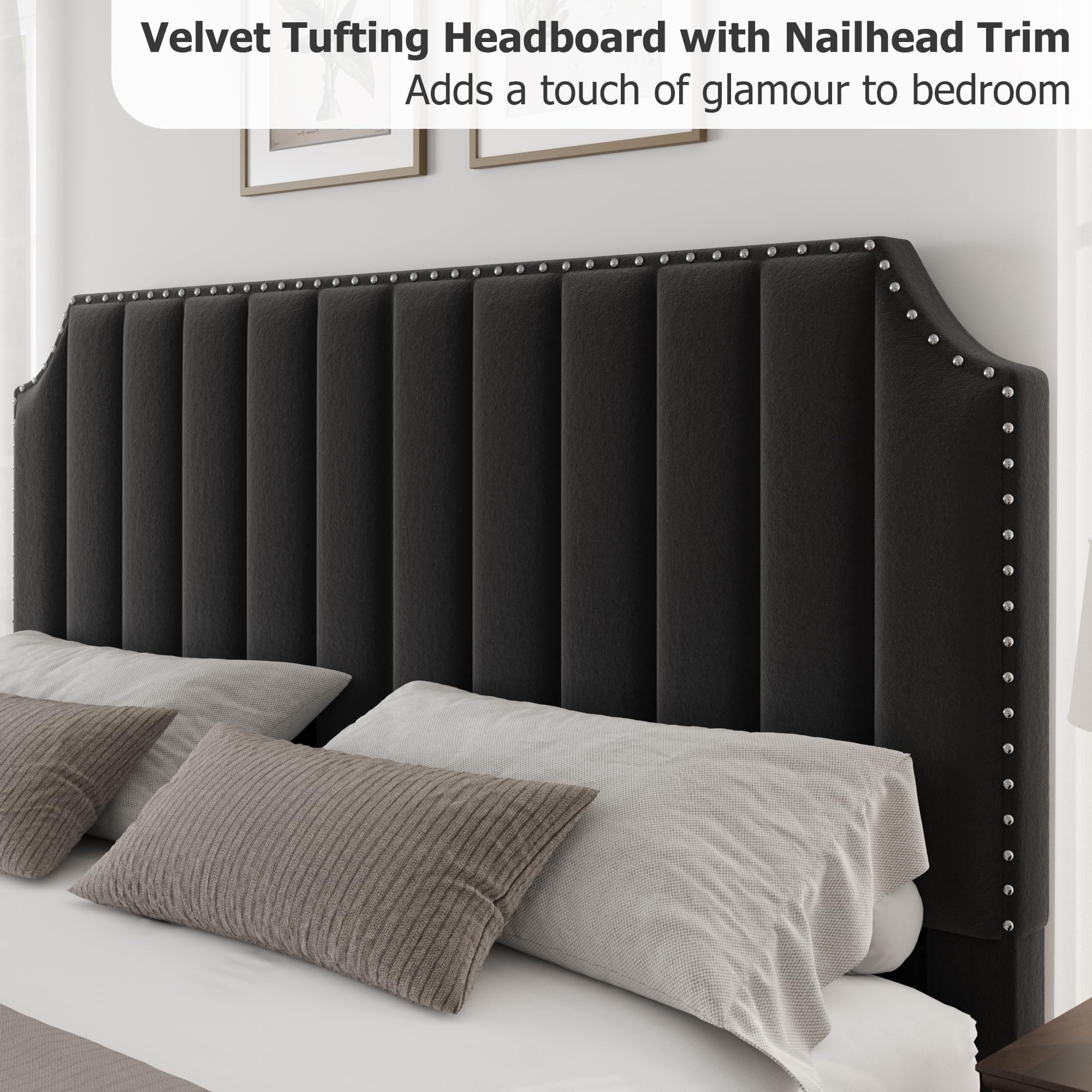 GarveeLife California King Size Bed Frame with 50.2inch Tall Headboard ...