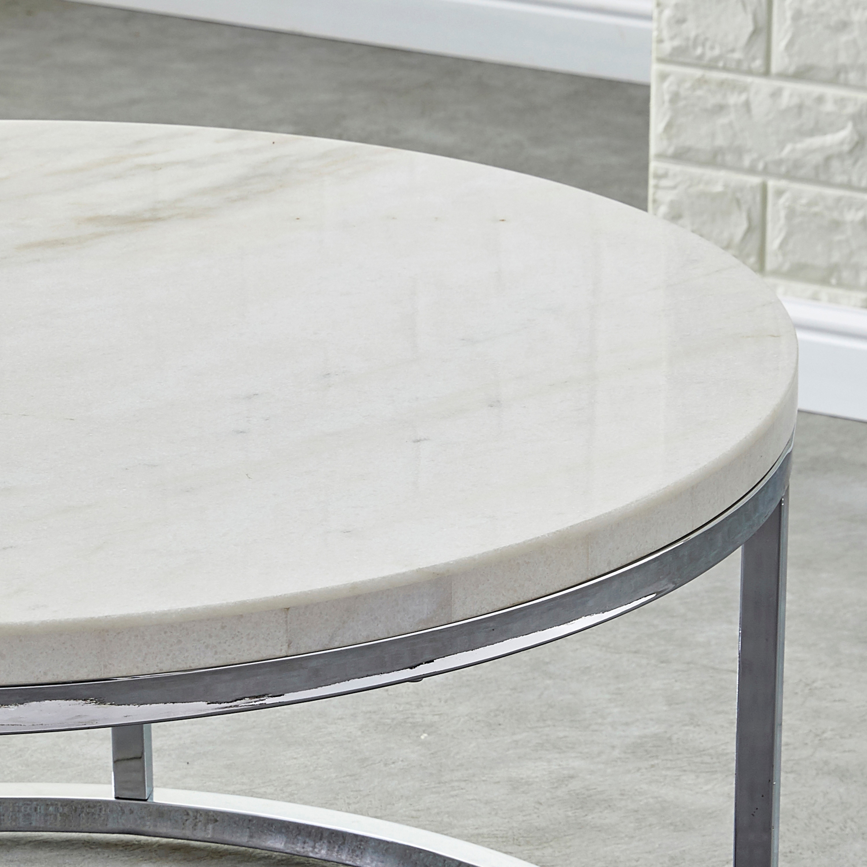 Echo 22" White Marble and Chrome Round End Table