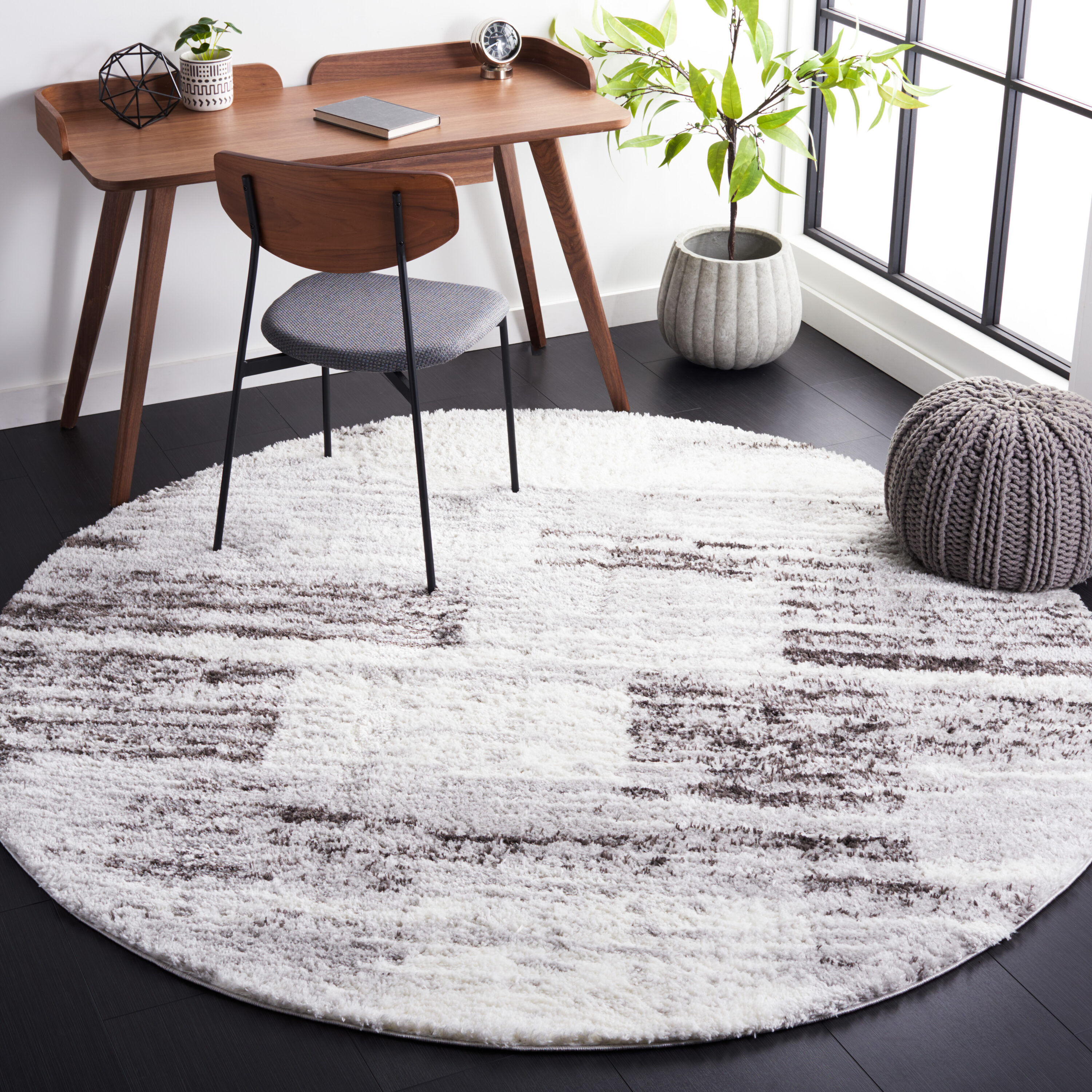 Berber Shag 541F Grey/Light Grey 7ft x 7ft Round Rug