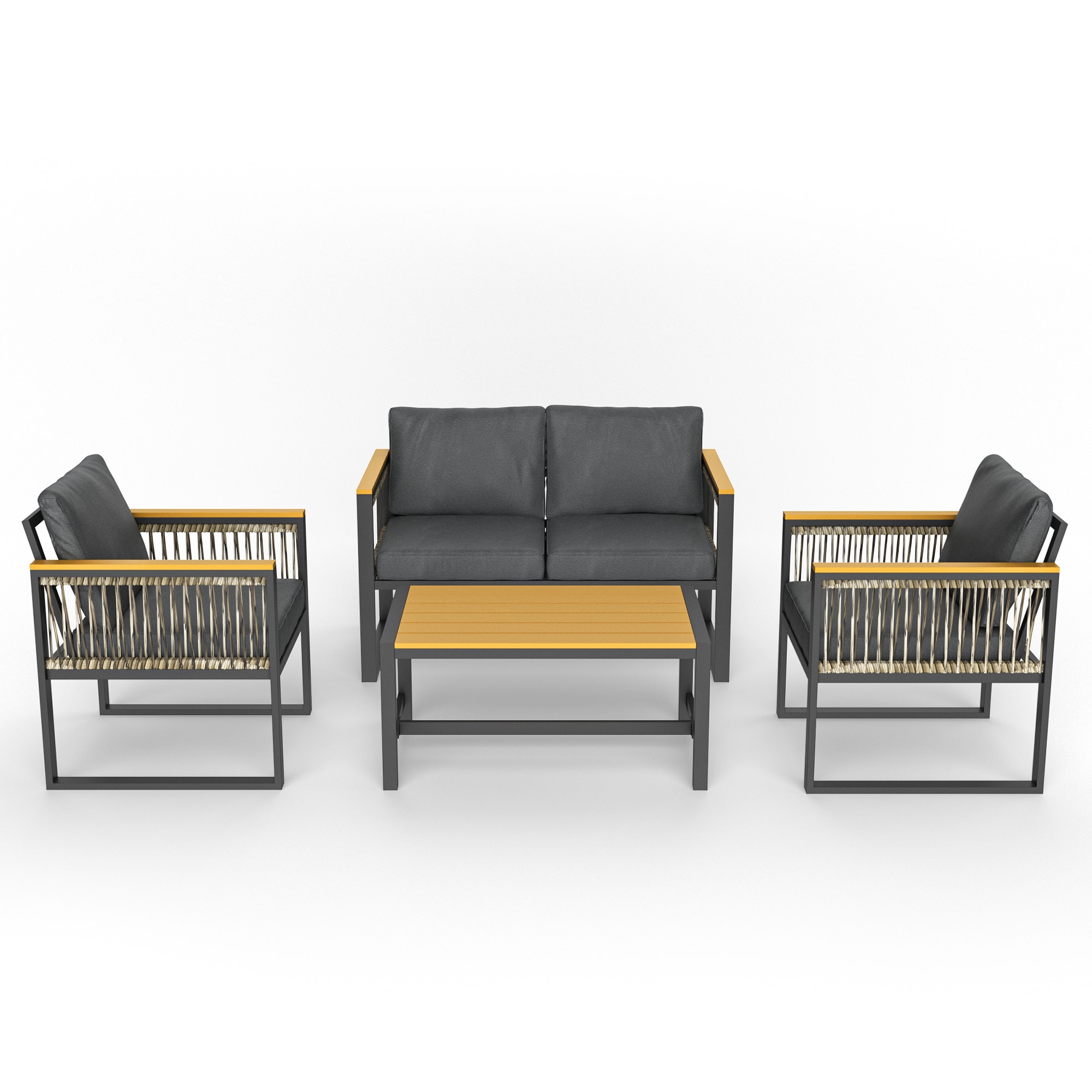 PamaPic TB-SF-4JT-M-WL1 4 -Piece Rattan 3 Patio Sofa Conversation Set with Gray Cushions