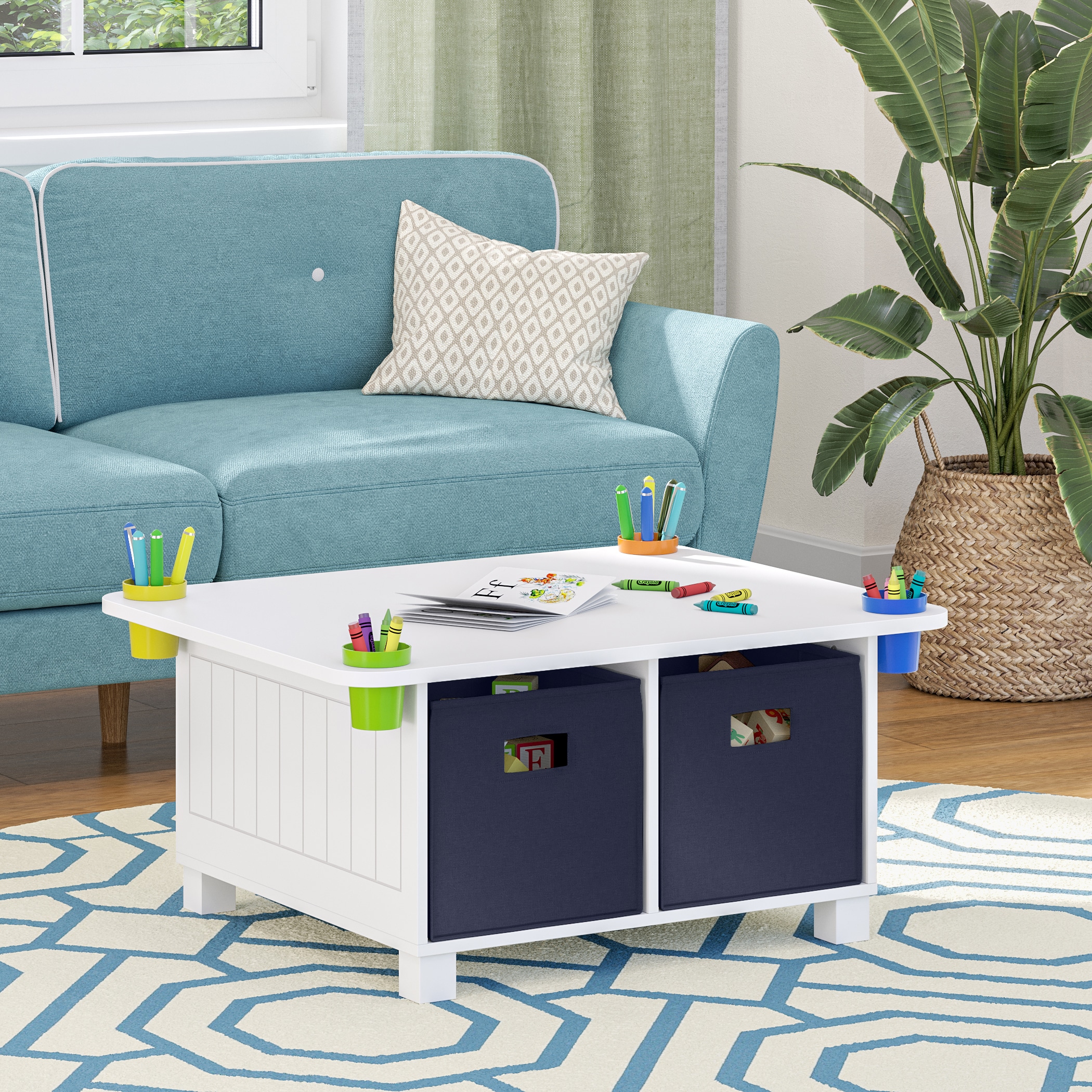 RiverRidge 02-514K White with Navy Bins Rectangular Kid's Play Table