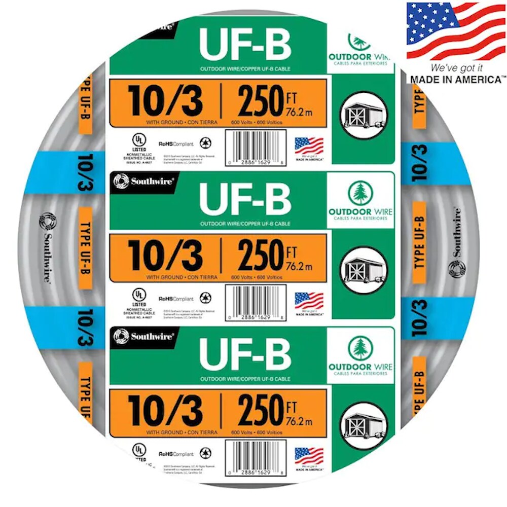 Southwire 376153 250-Feet 10 / 3 W/G ( By-the-roll )