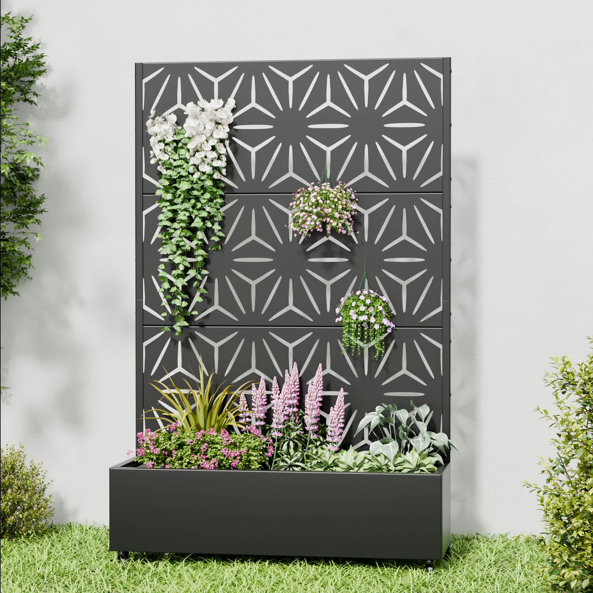 Aveyas SYJ-HW920051 72-in H x 47-in L x 16-in W Black Metal Planter with Trellis ( Star )