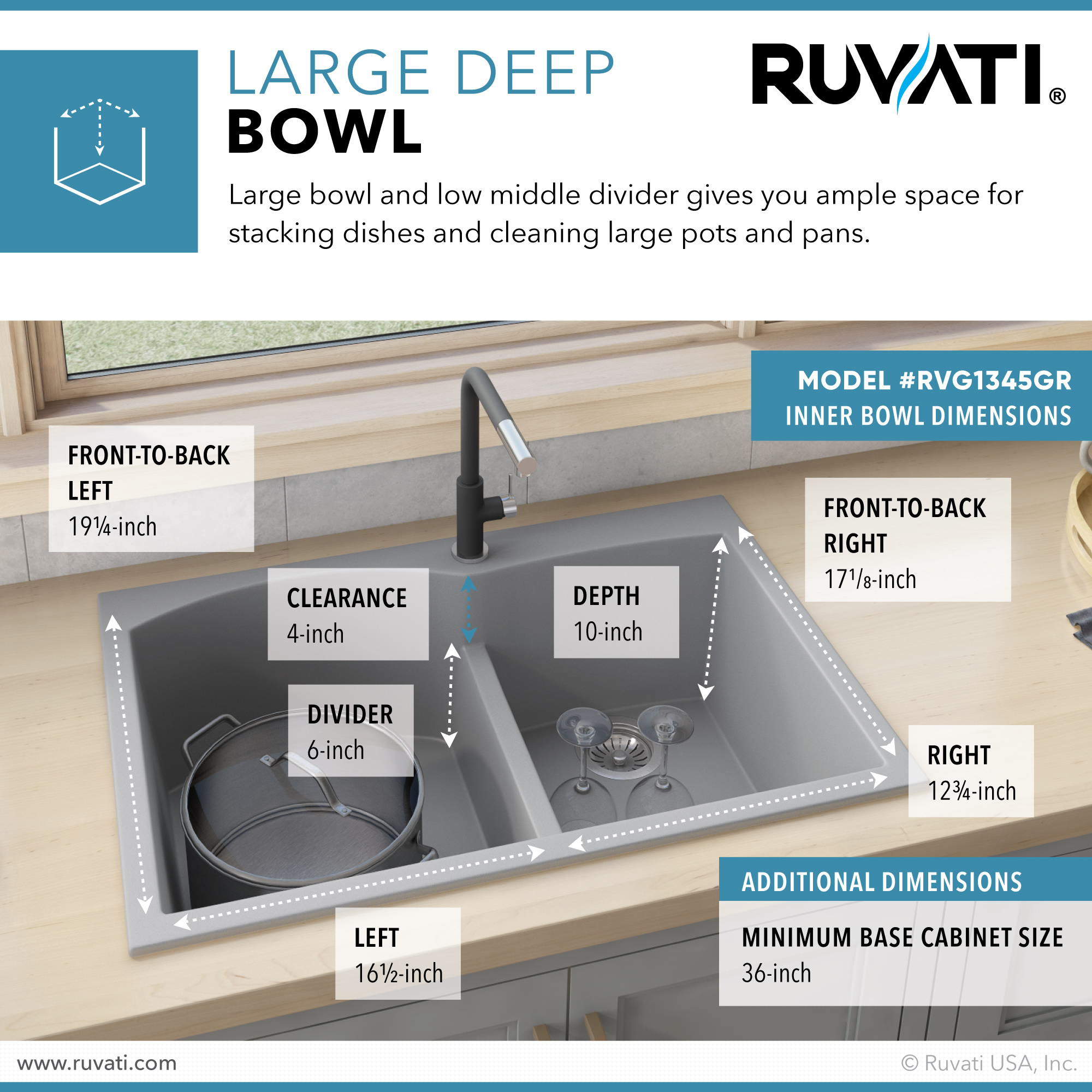 Silver Gray Stone Double Bowl Drop-in Kitchen Sink
