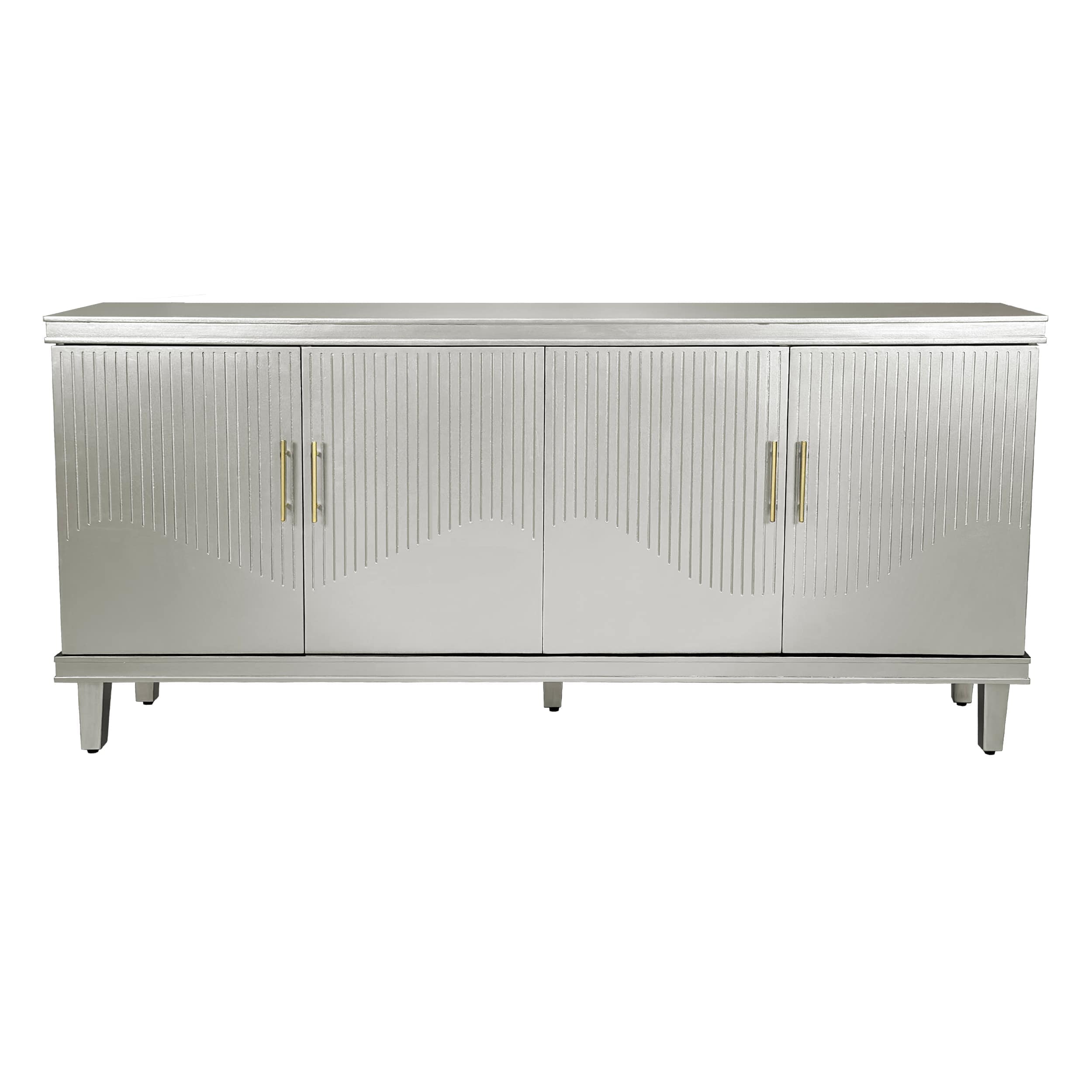 Vynxaria  Large 4 Door Storage Cabinet with Solid Wood Legs Adjustable Shelves and High Load Capacity for Living Room Kitchen Corridor Champagne