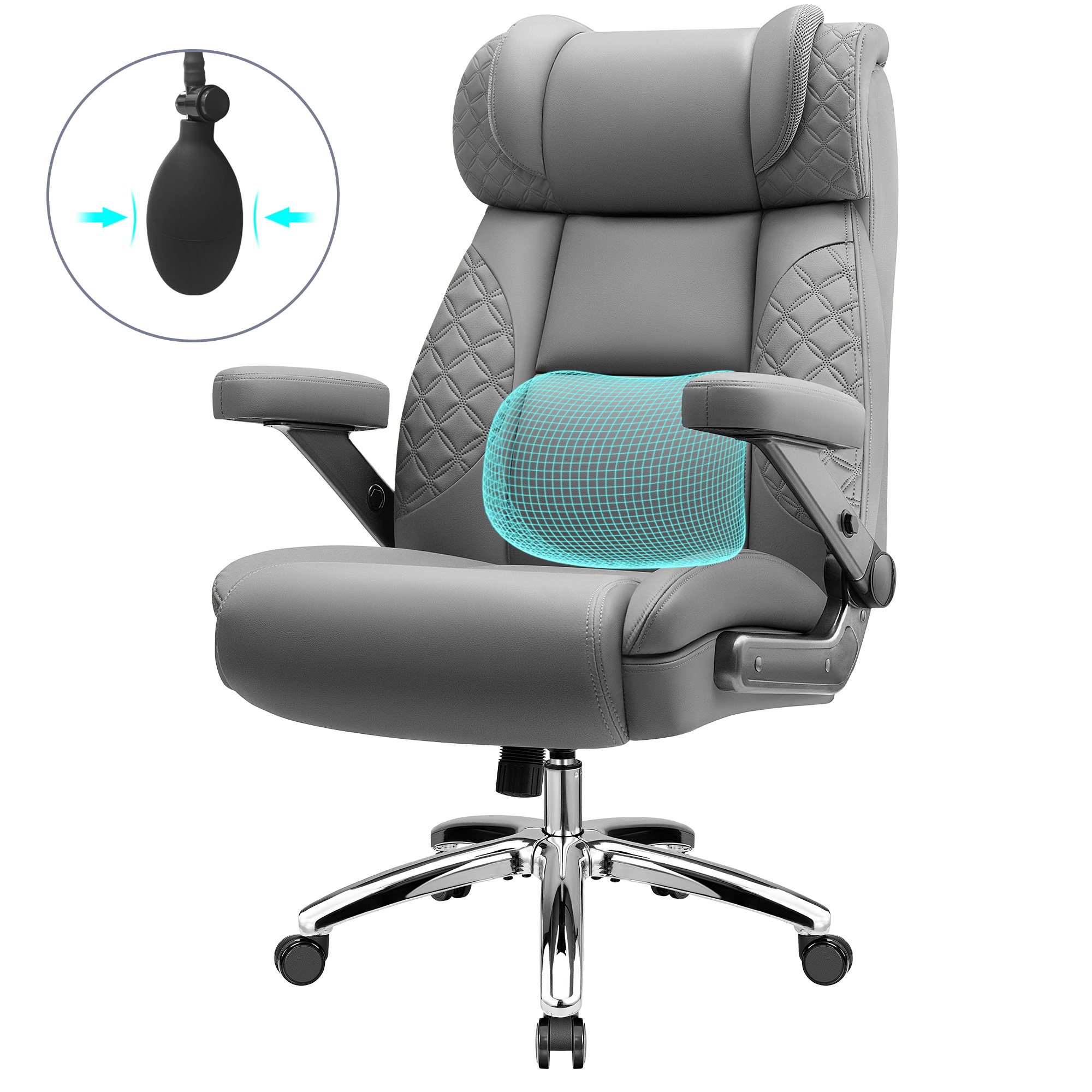 KERDOM 500LBS Big and Tall Executive Office Computer Chair Extra Wide  Heavy Duty Computer Chair High Back Ergonomic Office Gaming Chair with Adjustable Lumbar Support and 5D Flip Arms