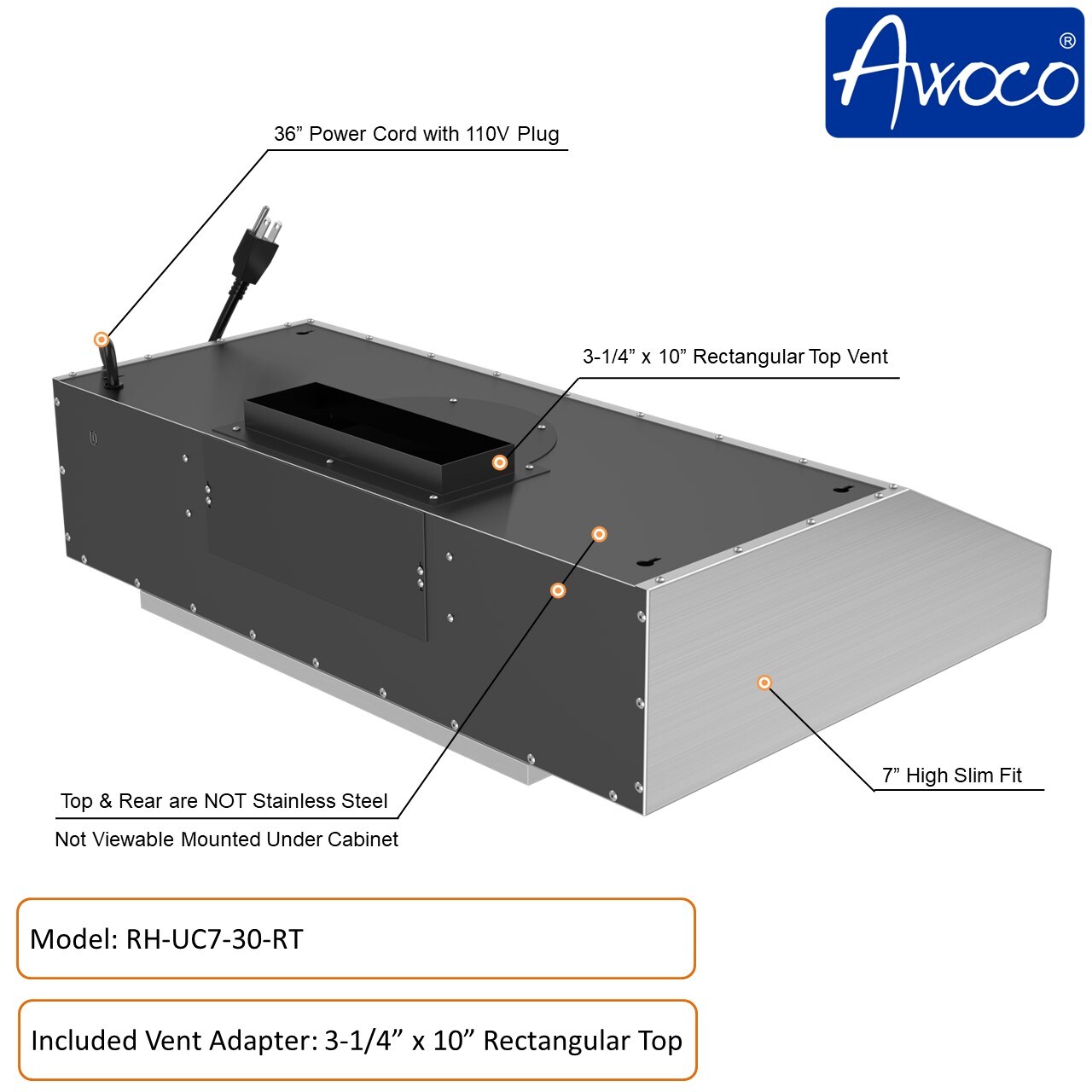 Awoco RH-UC7-30-RT Undercabinet-Range-Hoods - View #6