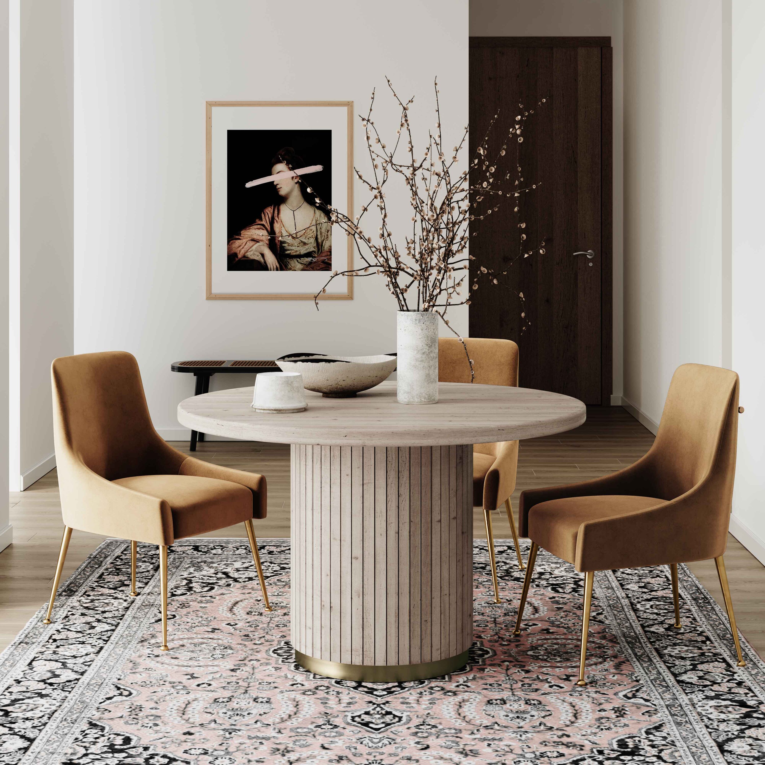 Cognac Velvet Upholstered Side Chair with Gold Metal Legs