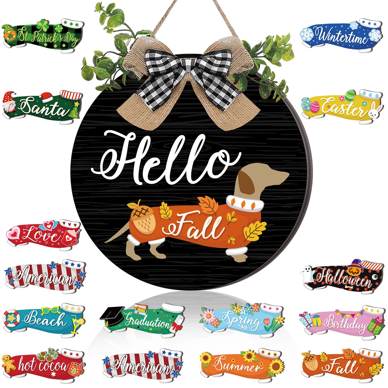 KHKFY 16 Pcs Interchangeable Dog Wooden Door Hanger Ornaments Rustic ...