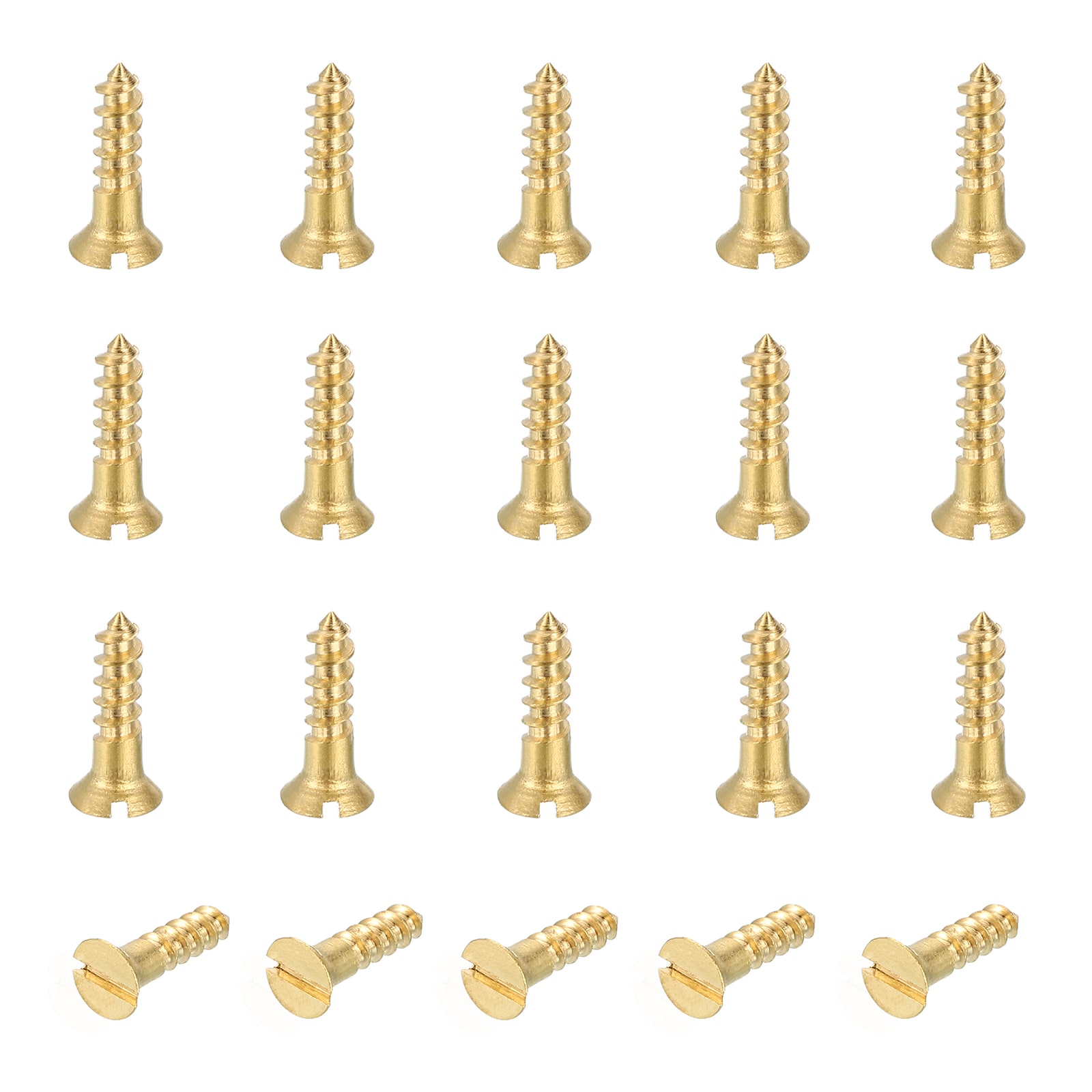 Unique Bargains 20pcs Brass Screws M2.5 x 10mm Solid Slotted Drive Flat Head Self-Tapping Wood Screw Fasteners for Woodworking Furniture Repair Photo Frame Drywall Home Appliances Gold