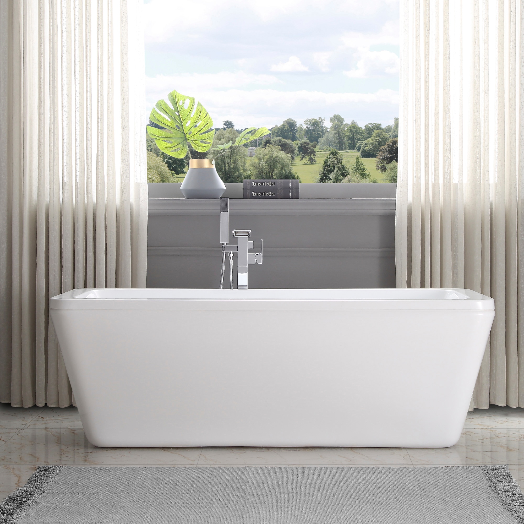 Kido 31-in x 69-in Gloss White Acrylic Freestanding Soaking Bathtub with Drain (Center Drain) | - OVE Decors KIDO-69