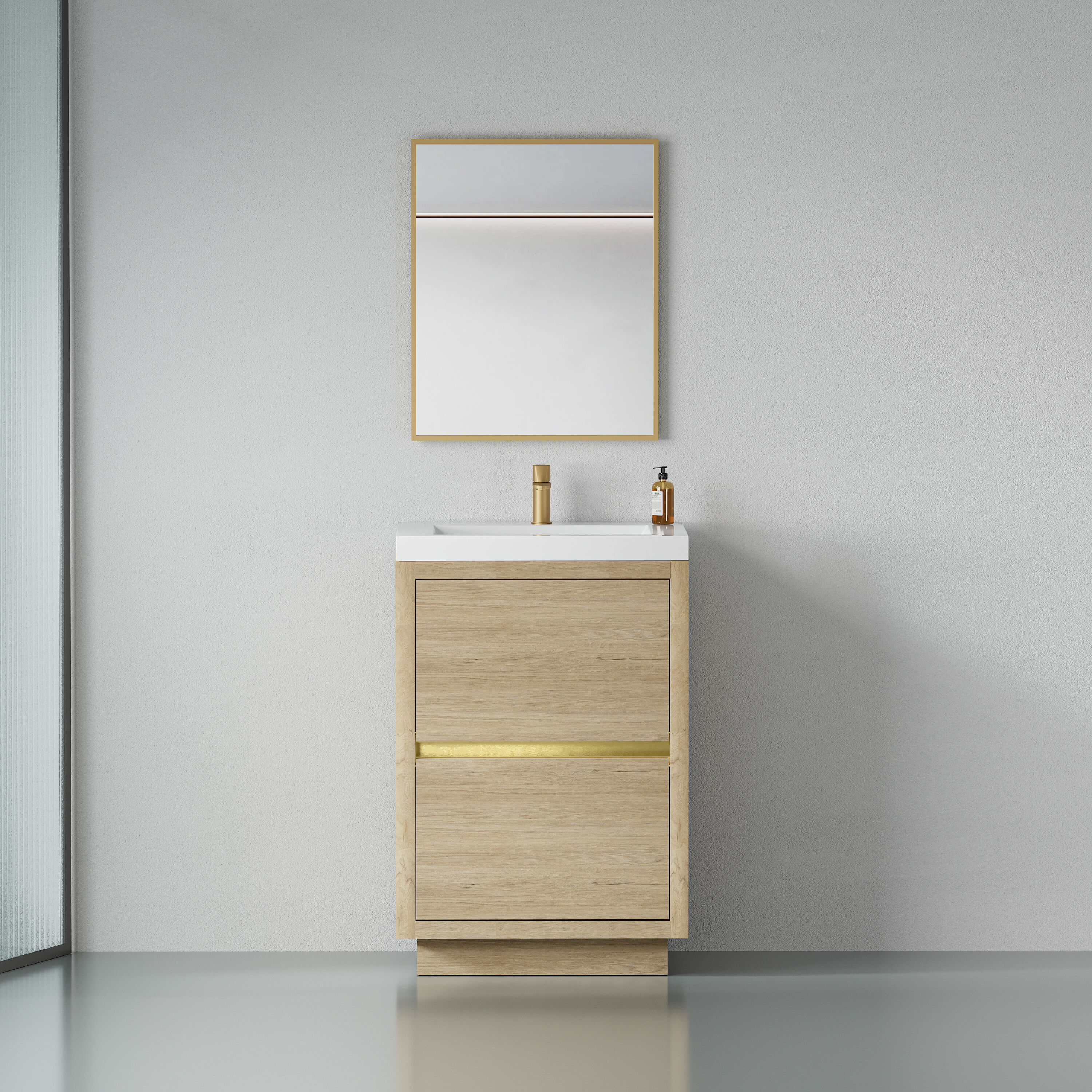 CASAINC MS-20048-CAB-WH 24-in Natural Oak Undermount Single sink Bathroom Vanity with Carrara White Engineered stone Top