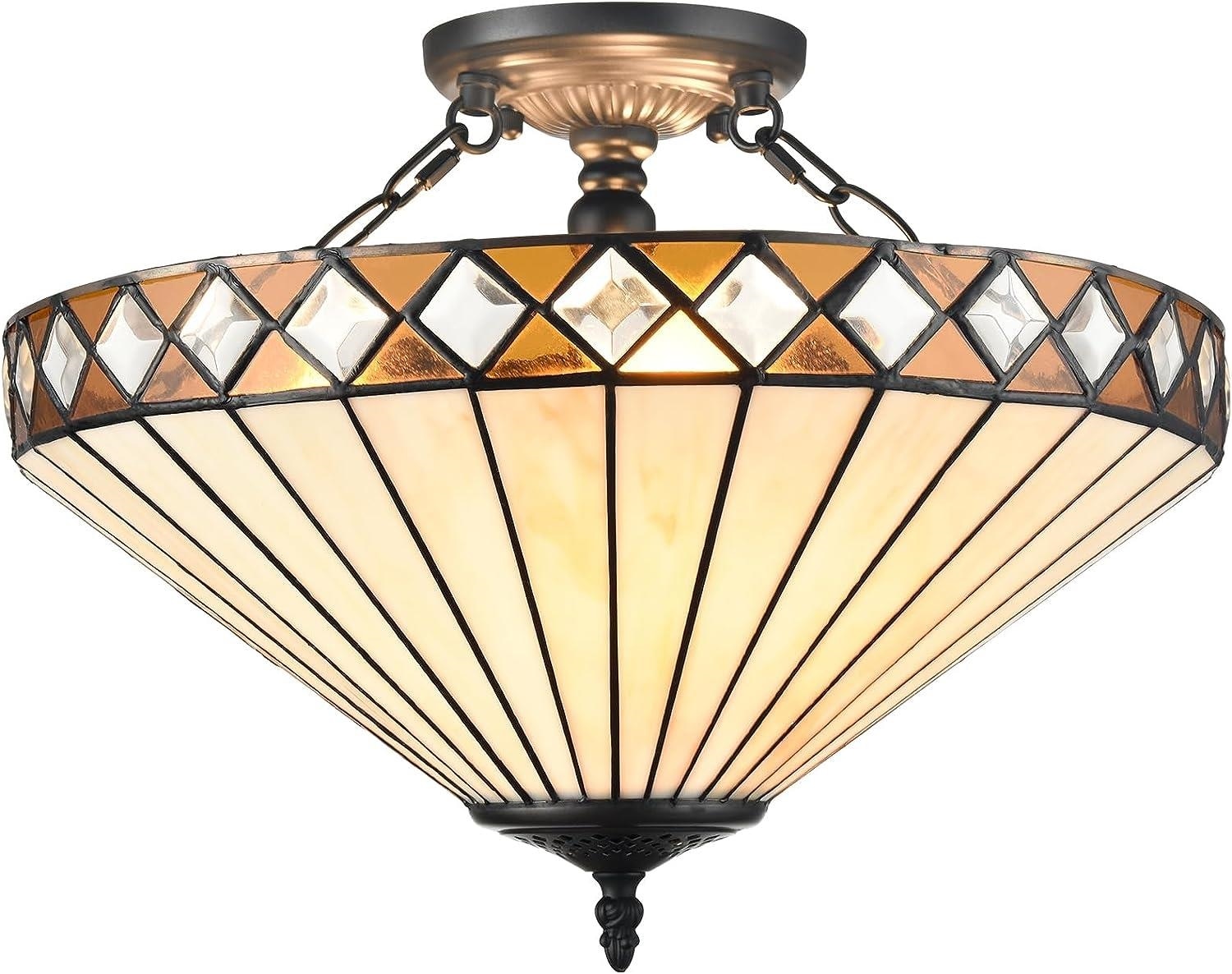 Claxy TY-B7227-3CU-BK Tiffany 1 -Light 16.57-in Polished Black Semi Flush Mount Light