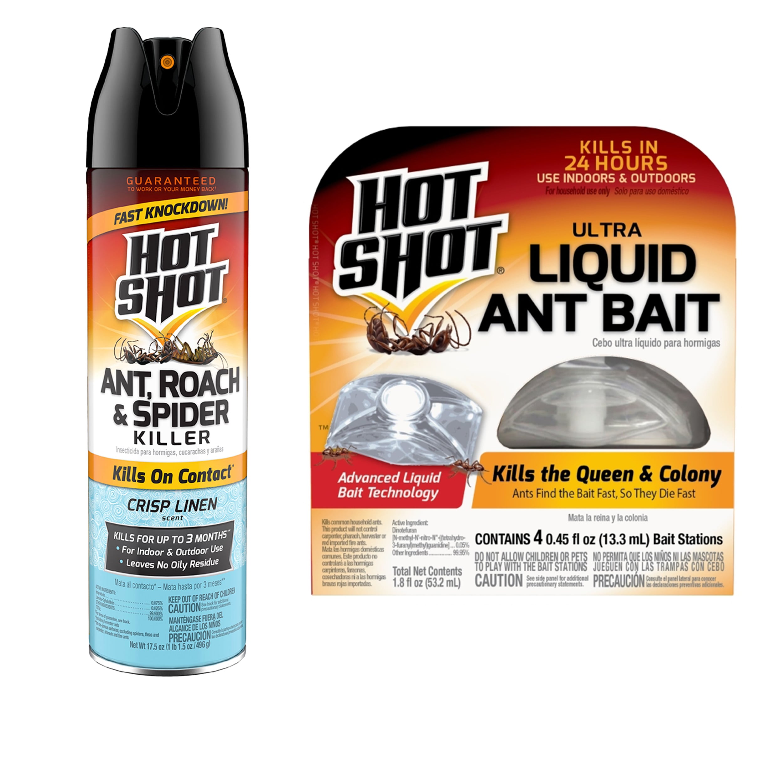 Hot Shot Crisp Linen Scented Floral Aerosol & Liquid Ant Bait Bundle