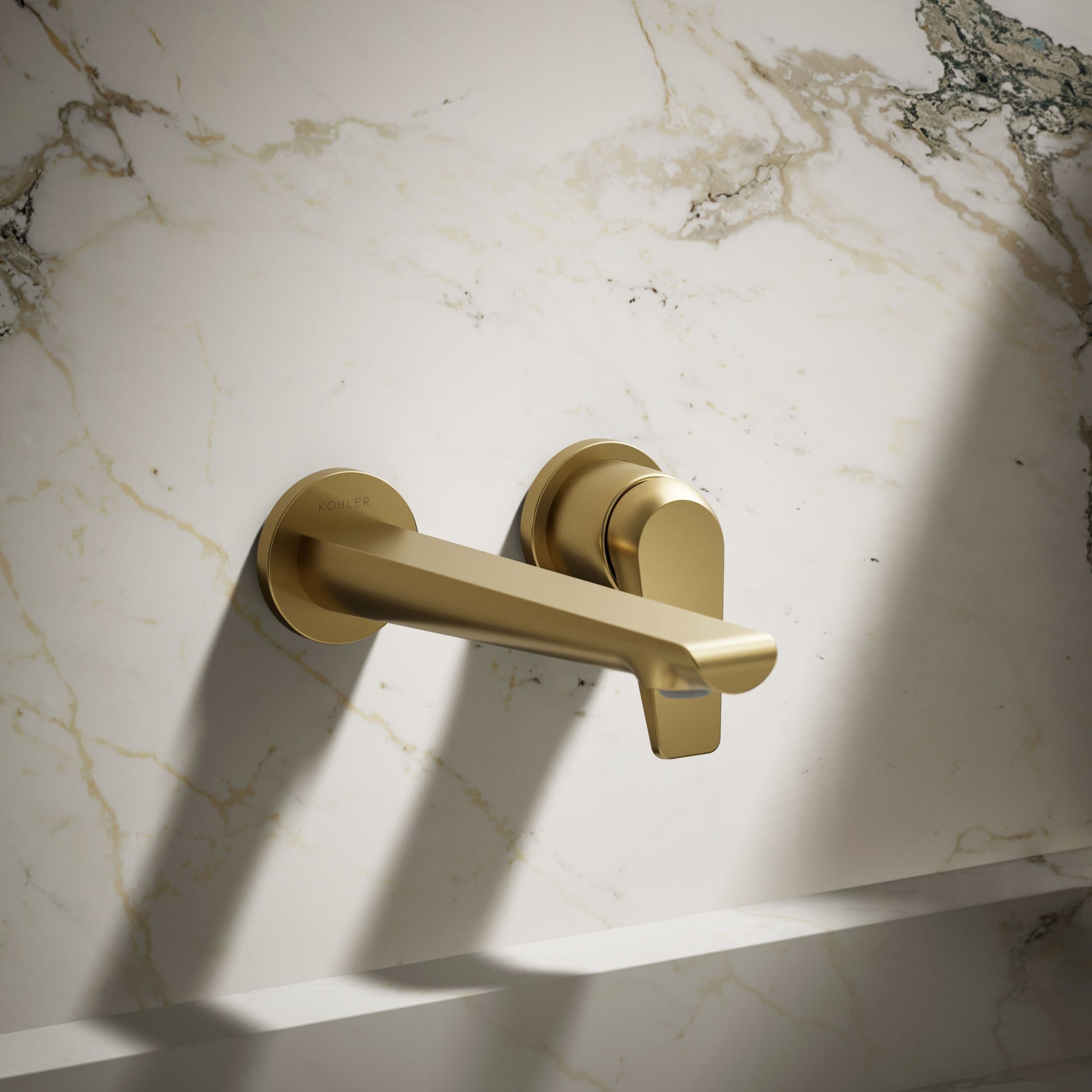 KOHLER Avid 1.2 GPM Wall Mount Lavatory Faucet in Vibrant Brushed Moderne Brass (Valve Included)