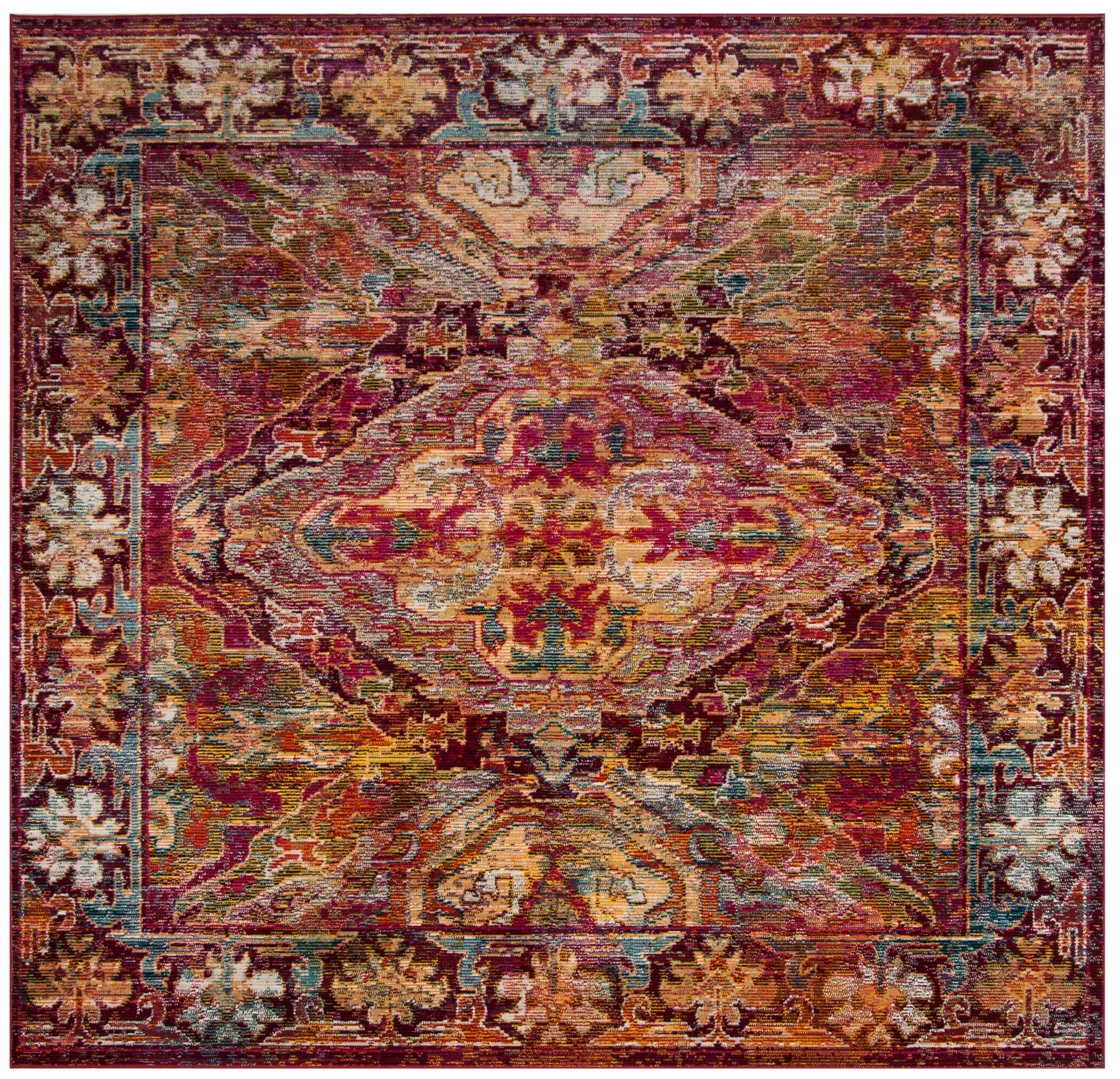 Safavieh CRS516B-7SQ Crystal Clayton 7 x 7 (ft) Loomed Polypropylene Fuchsia/Light Blue Square Indoor Distressed/Overdyed Vintage Area rug
