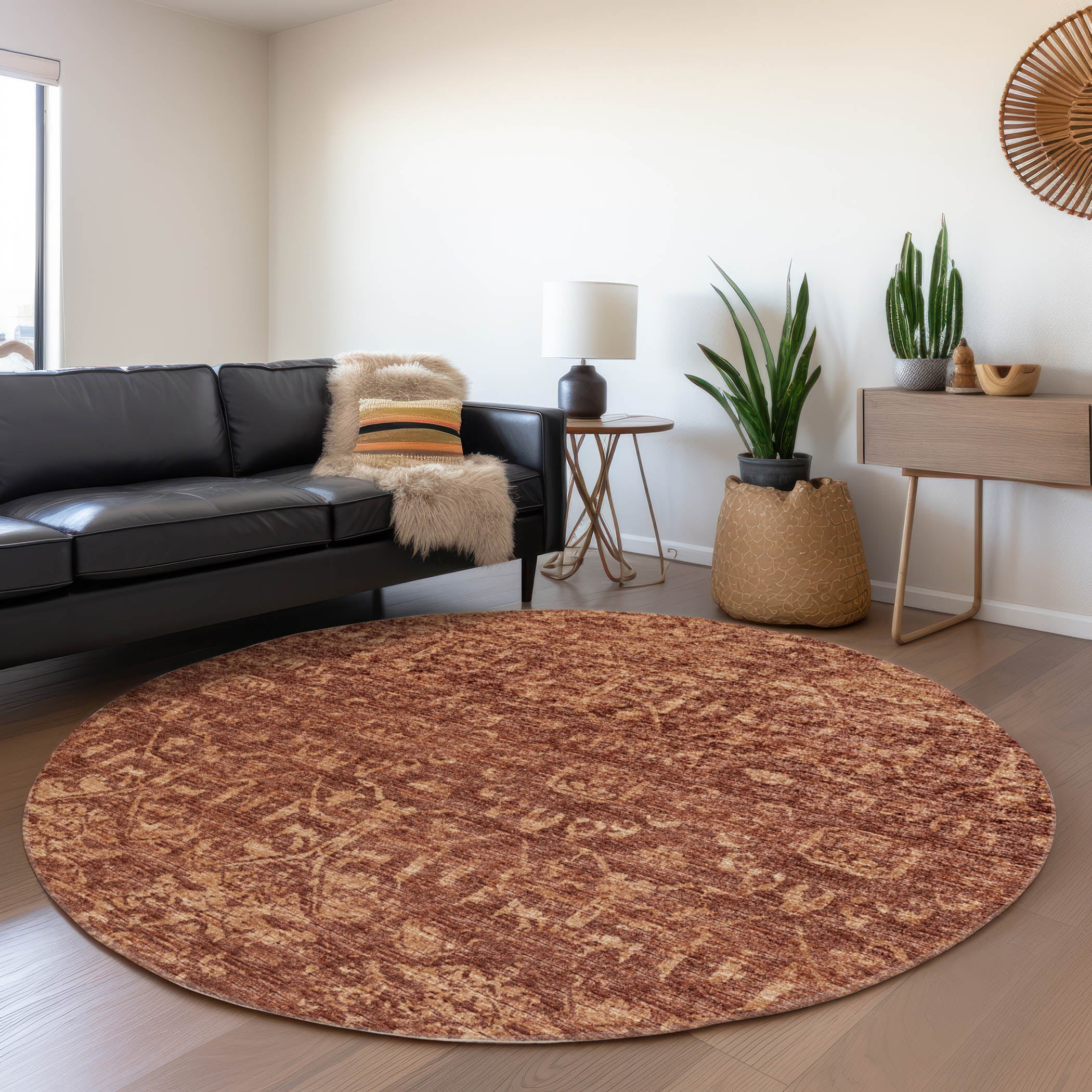Addison Rugs AMF40CL8RO Mayfield AMF40CL 8 x 8 (ft) Loomed Polyester Clay Round Indoor Abstract Machine washable Area rug