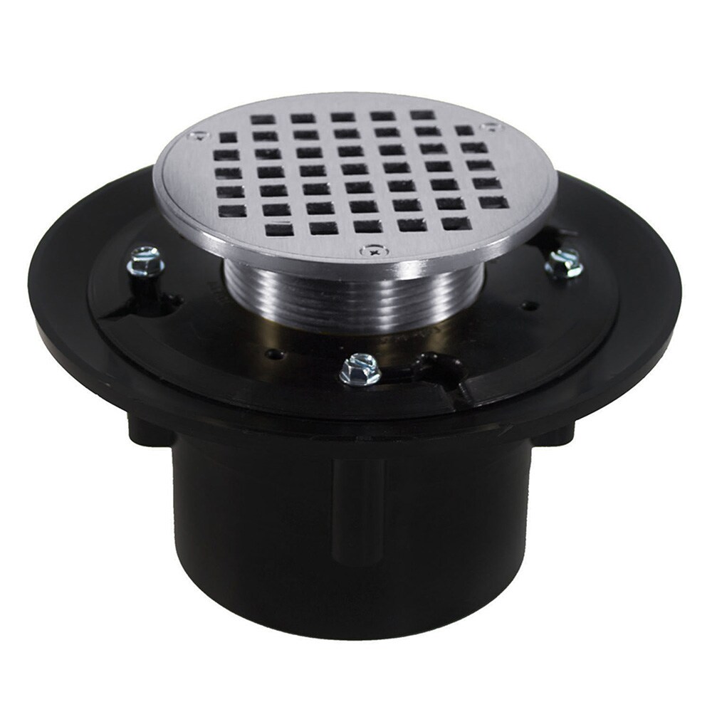 Jones Stephens 3 inch x 4 inch Heavy Duty ABS Floor Drain Base with 3-1/2 inch Metal Spud, 8-1/2 inch Pan and 5 inch Chrome Plated Round Strainer -  D49160