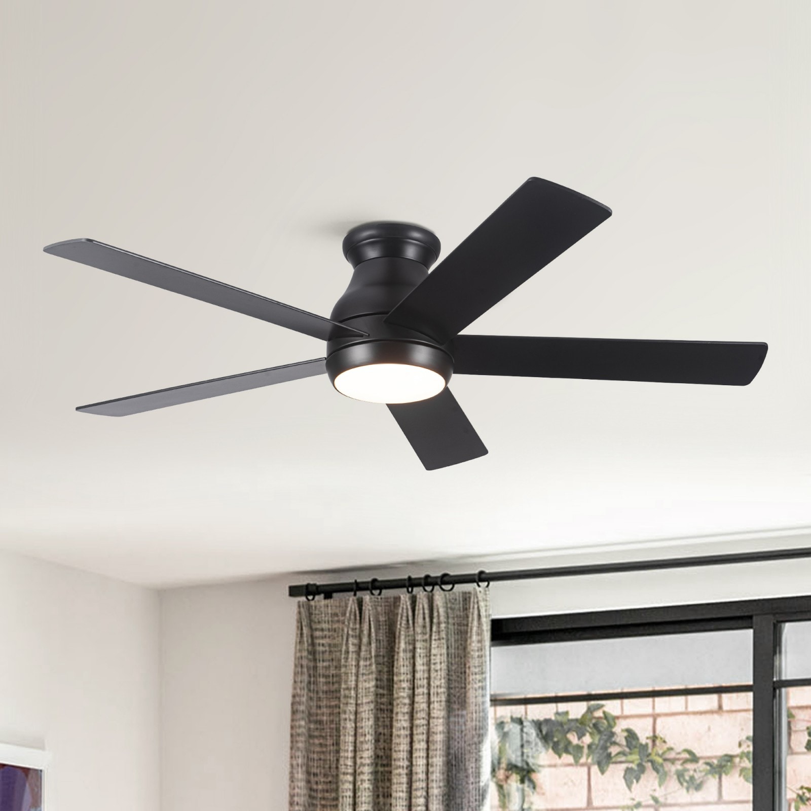 GlasFlength  52-Inch Low Profile Flush Mount Ceiling Fan with Integrated LED Lights Quiet Reversible Motor for Living Room Bedroom Kitchen Indoor Home Spaces