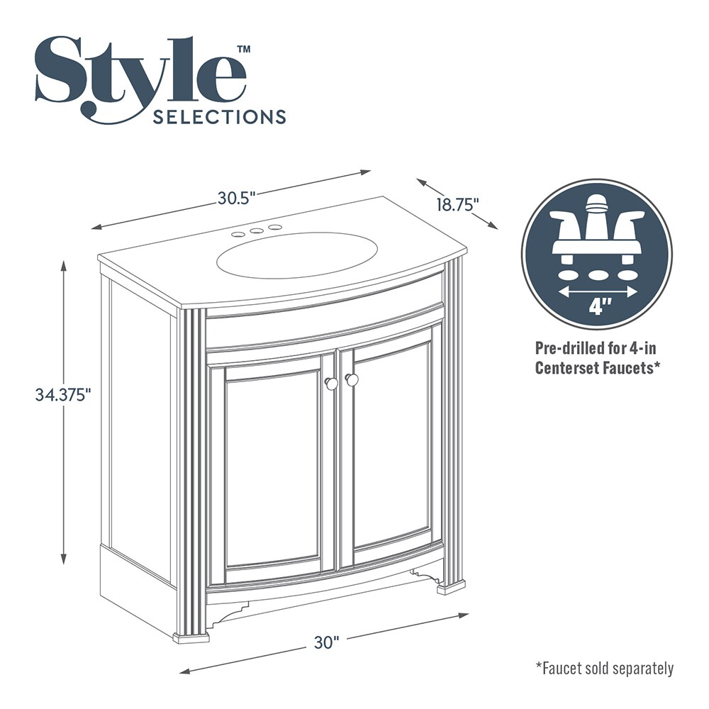 Style Selections Delyse 30.5-in White Single Sink Bathroom Vanity with Pepper Solid Surface Top