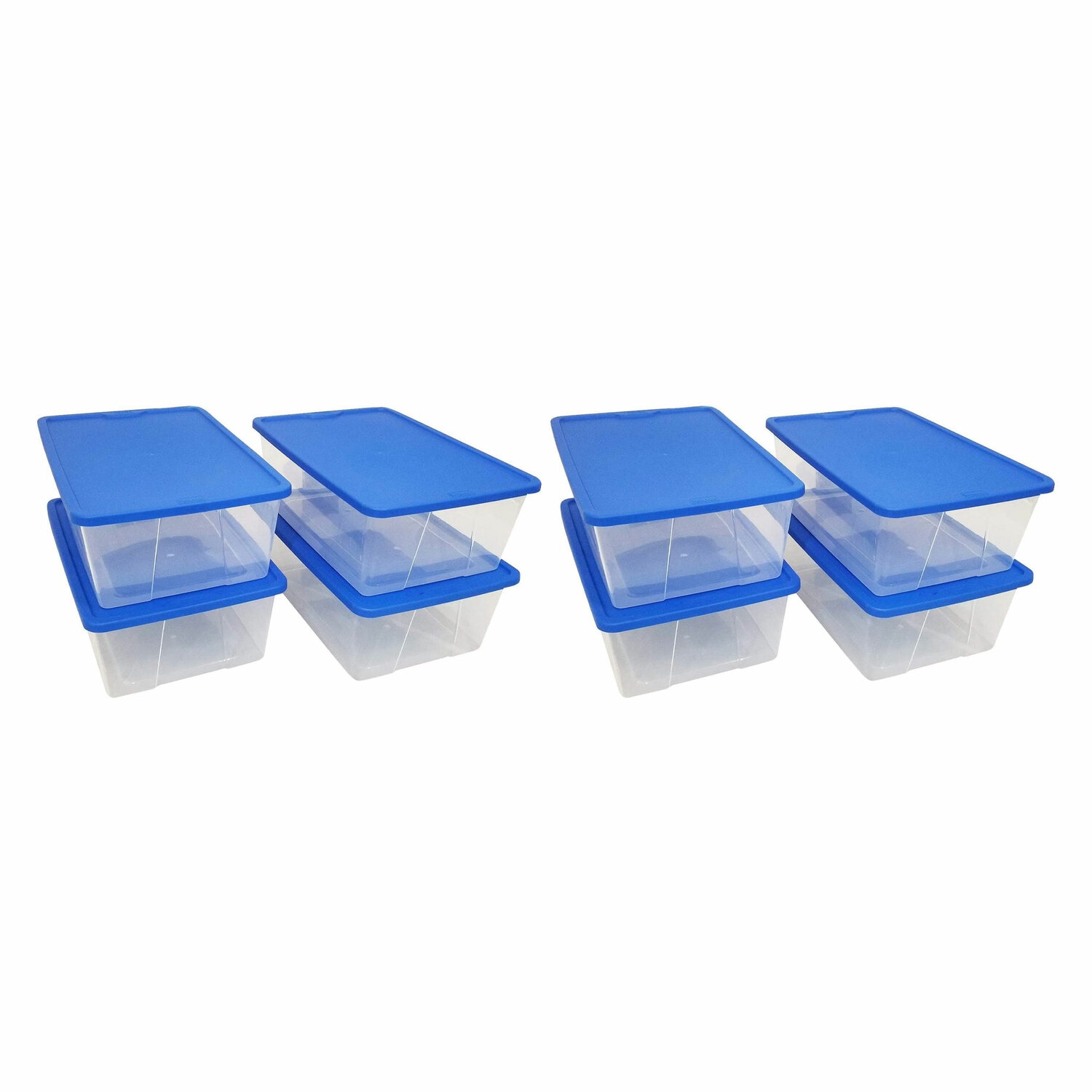 Homz Products 324380 8 -Pack Medium 3 -Gallons ( 12 -Quarts ) Blue, Clear Stackable Tote with Standard Snap Lid