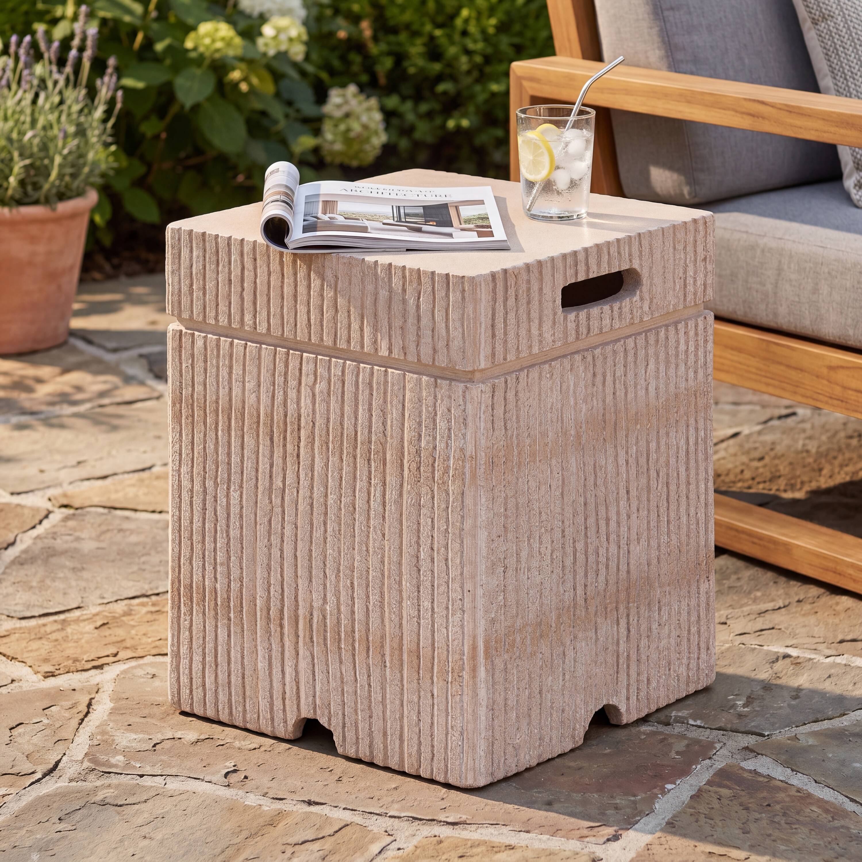 Vynxaria 16-in W Magnesium Oxide Square Liquid Propane Fire Pit Tank ...