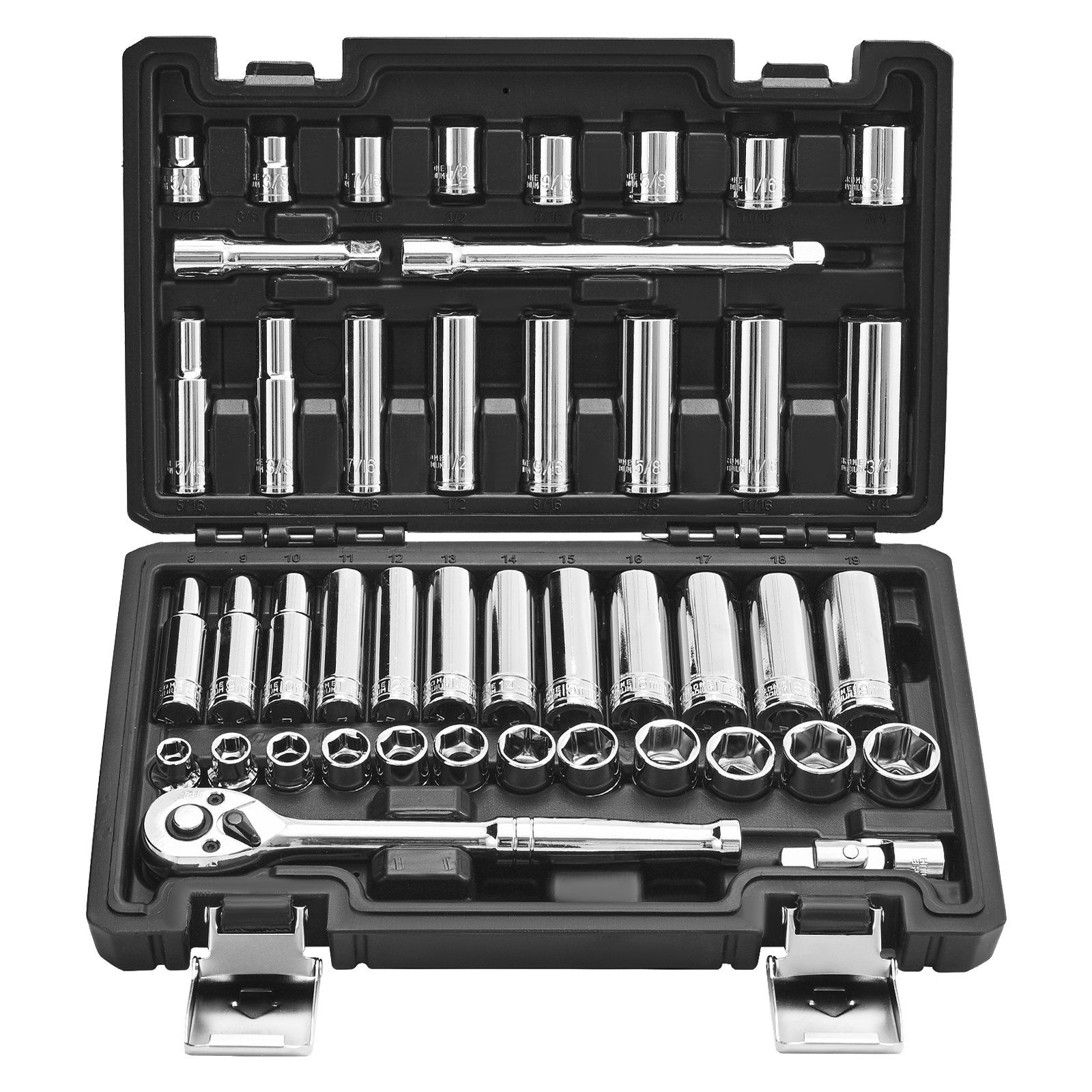 Slickblue 44-Pieces 3/8-in Drive SAE and Metric Deep Shallow 6-Point Socket Set with Ratchet and Storage Case