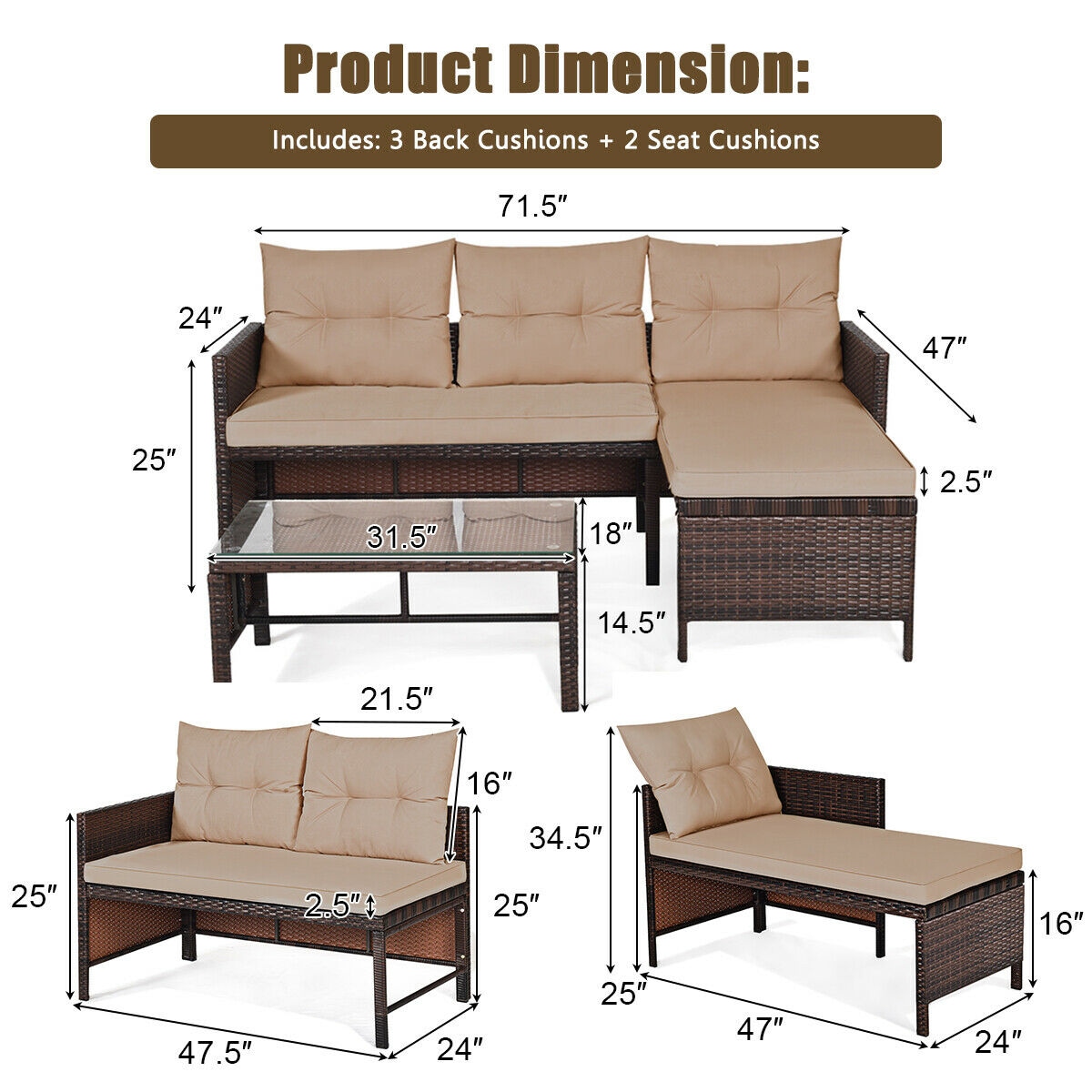 Forclover HYFE-62861BN Patio-Conversation-Sets - View #4