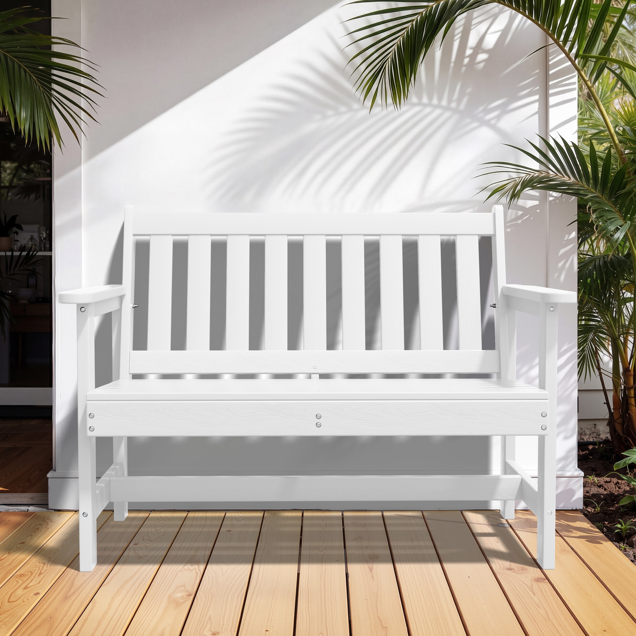 JEAREY TRJCTY-LR HDPE 2-Person Patio Bench 42.92-in W x 35.83-in H White HDPE Garden Bench